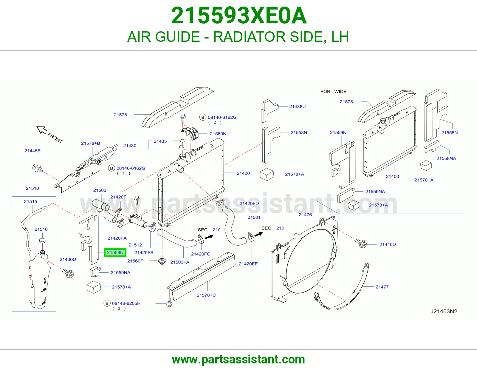 AIR GUIDE - RADIATOR SIDE, LH 215593XE0A