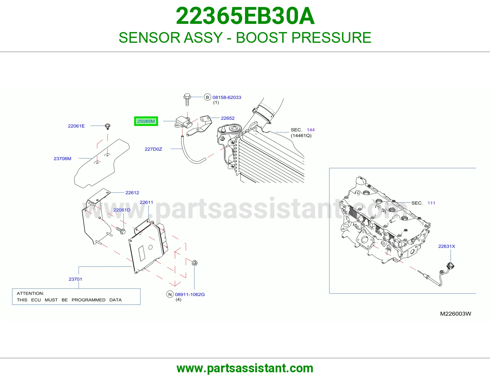 حساس ضغط طرمبه ديزل تيربو 22365EB30A