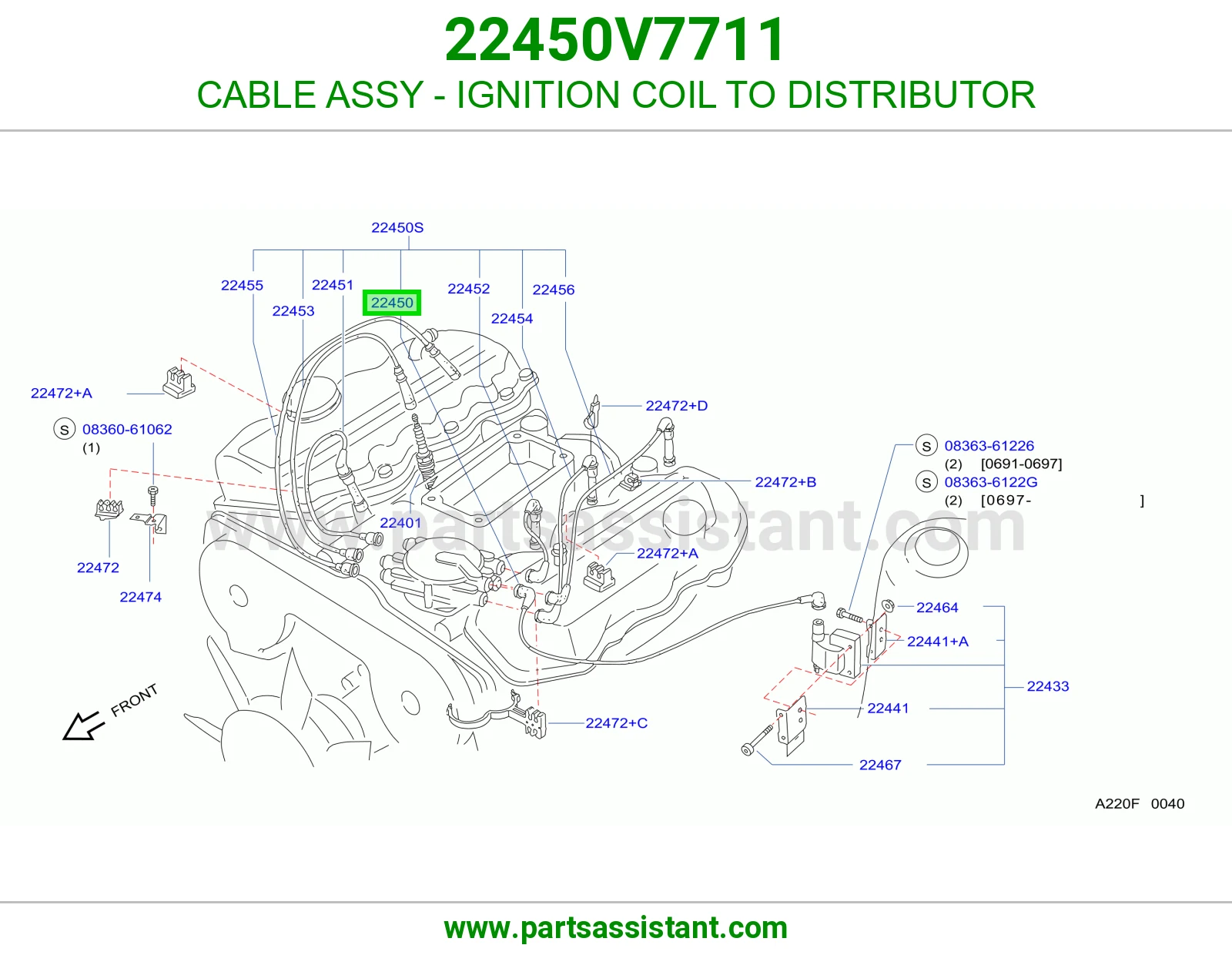 CABLE ASSY - IGNITION COIL TO DISTRIBUTOR 22450V7711