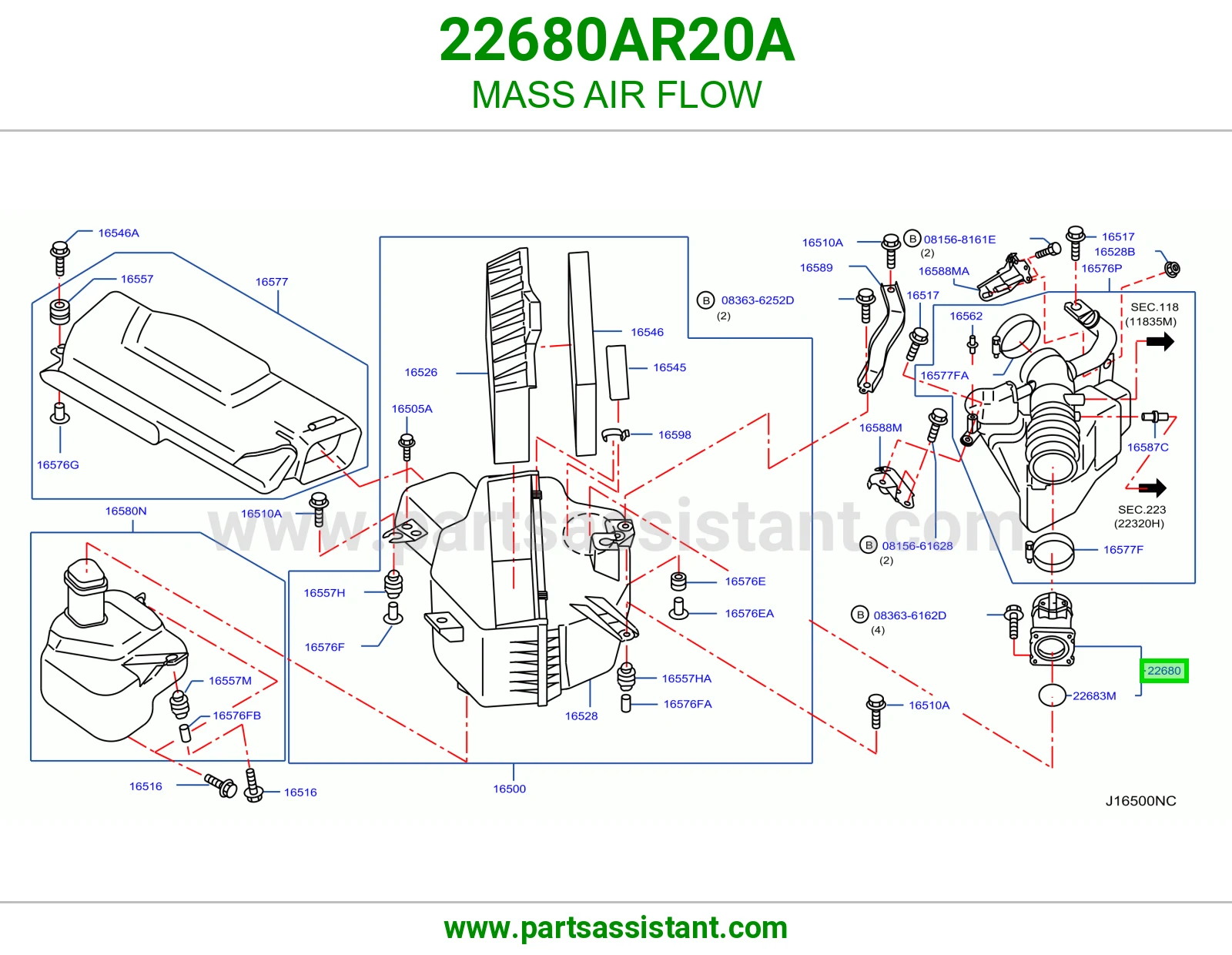 حساس منظم قربه هواء 22680AR20A