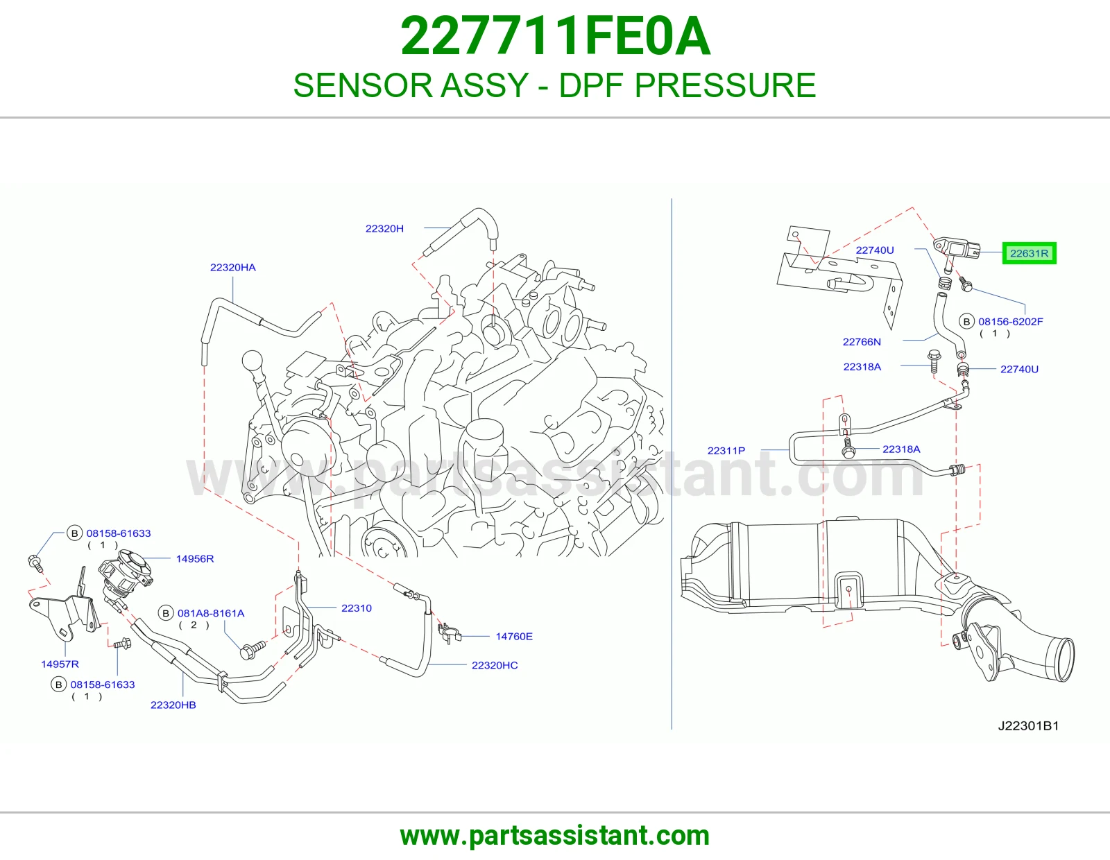 حساس ضغط فلتر DPF كامل 227711FE0A