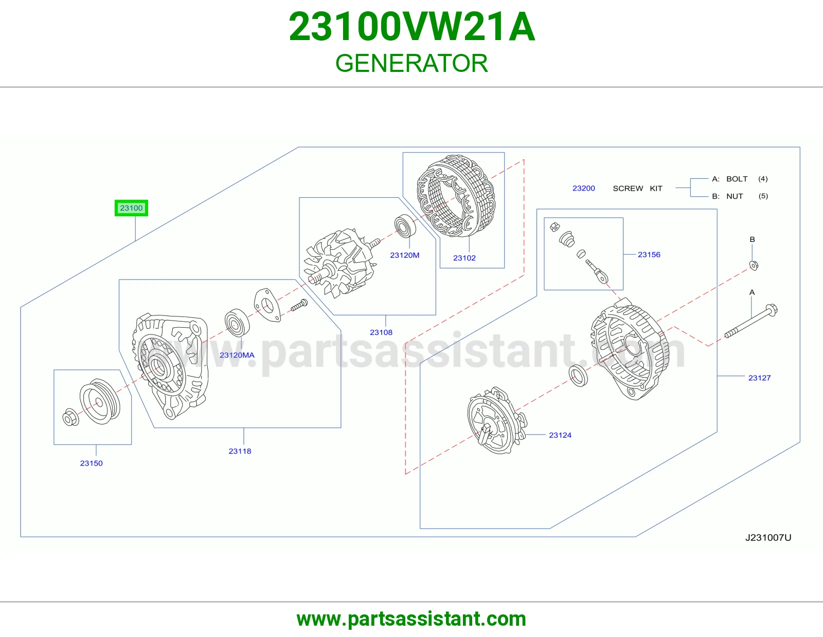 دينمو كهرب كامل 23100VW21A