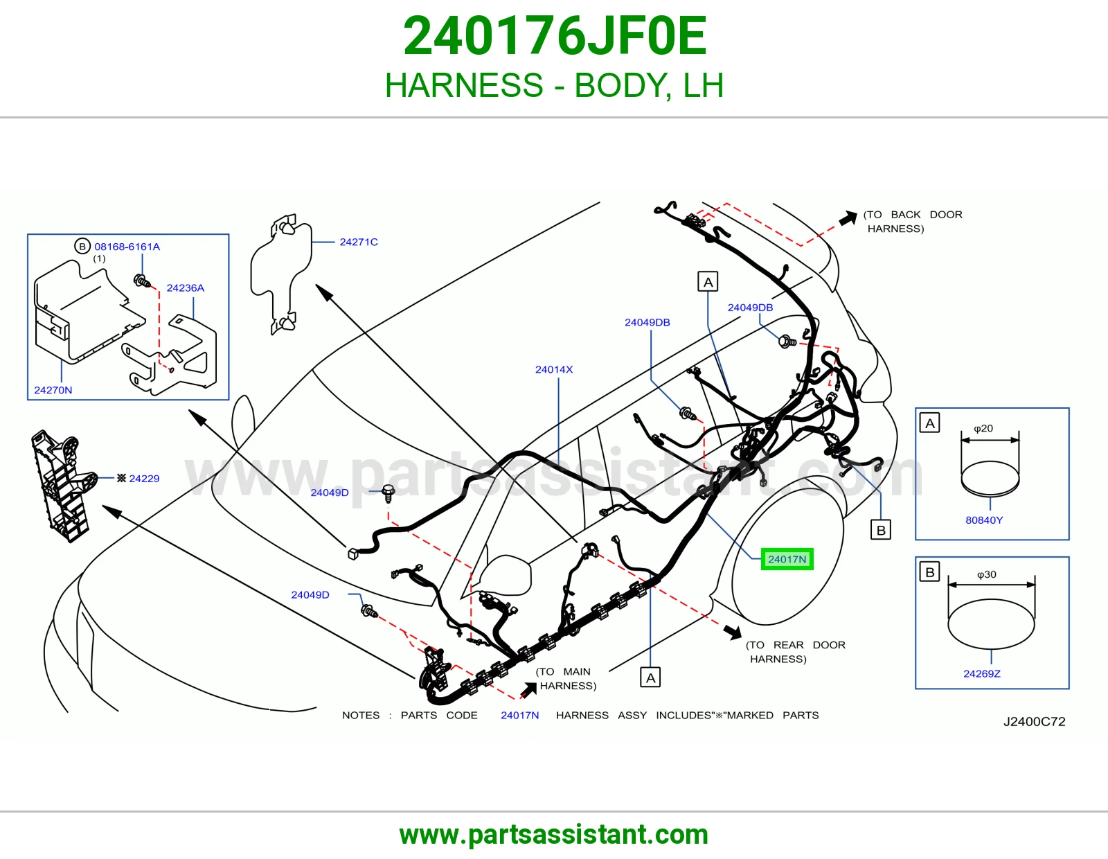 HARNESS - BODY, LH 240176JF0E