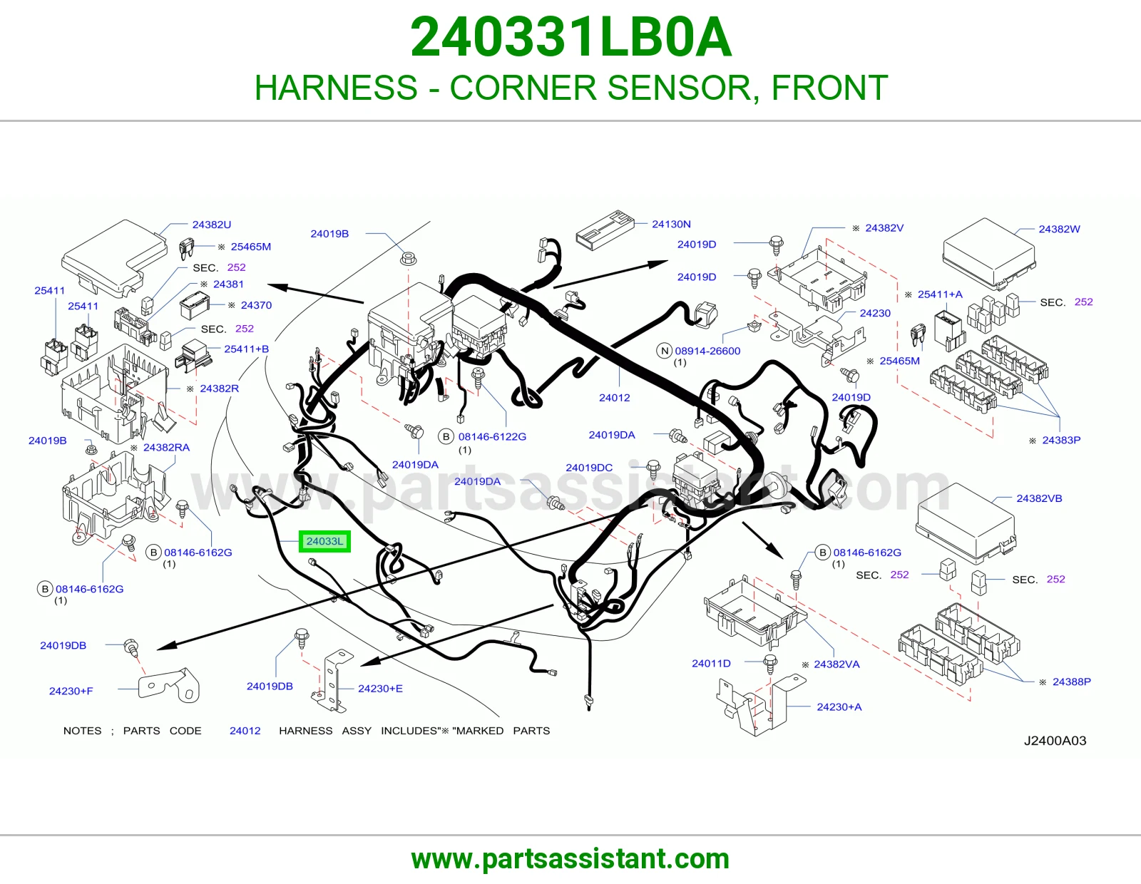 HARNESS - CORNER SENSOR, FRONT 240331LB0A