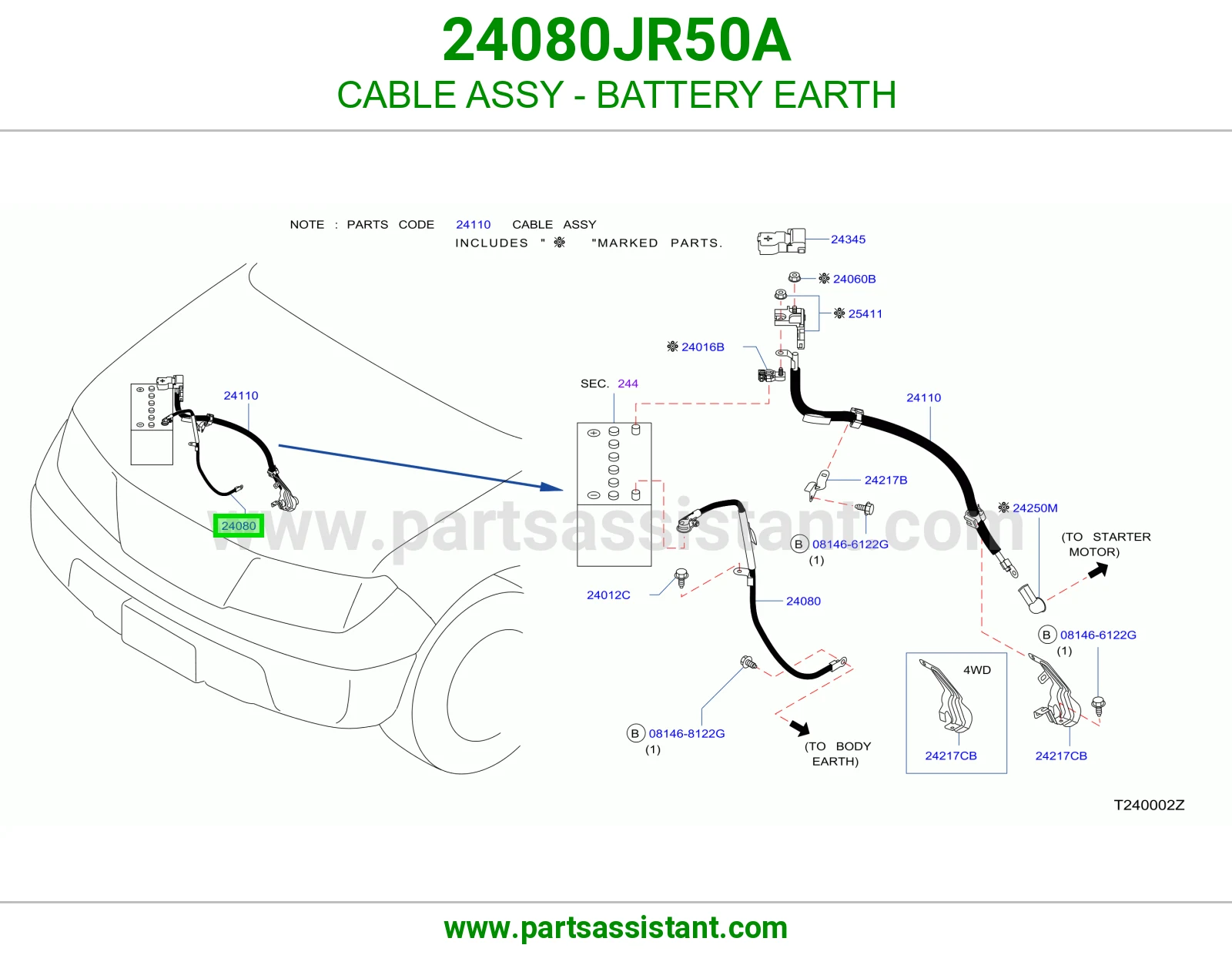 كيبل بطاريه 24080JR50A