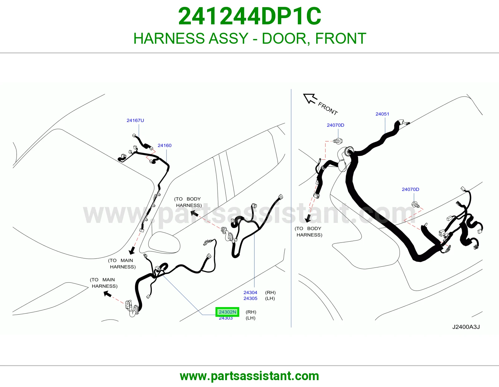 HARNESS ASSY - DOOR, FRONT 241244DP1C
