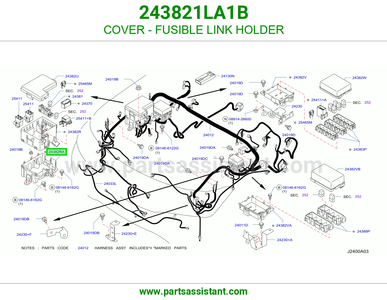 غطاء حامل فيوز رئيسي 243821LA1B