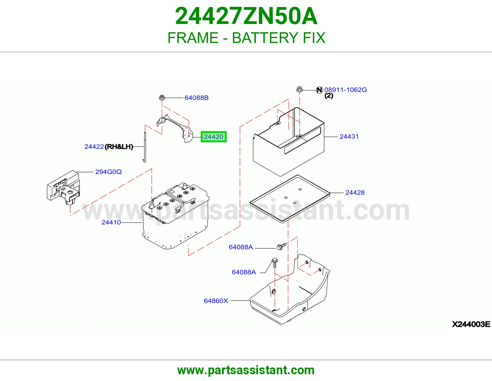 قاعده تحت بطاريه 24427ZN50A