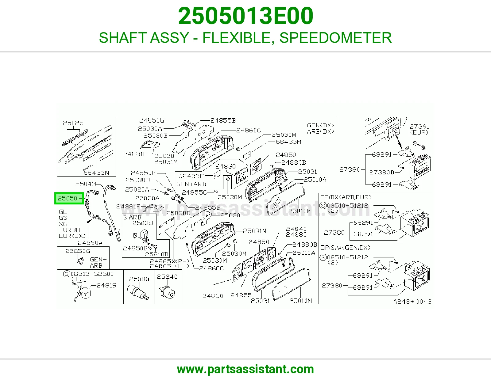 SHAFT ASSY - FLEXIBLE, SPEEDOMETER 2505013E00