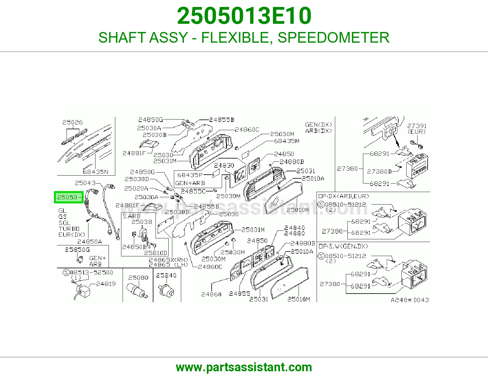 SHAFT ASSY - FLEXIBLE, SPEEDOMETER 2505013E10