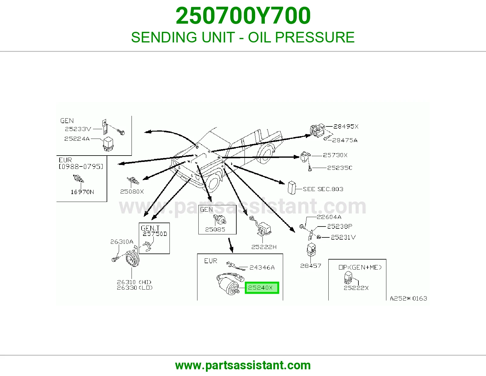 SENDING UNIT - OIL PRESSURE 250700Y700
