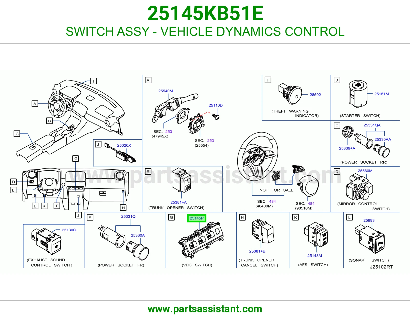 سويتش نظام ثبات (VDC) كامل 25145KB51E