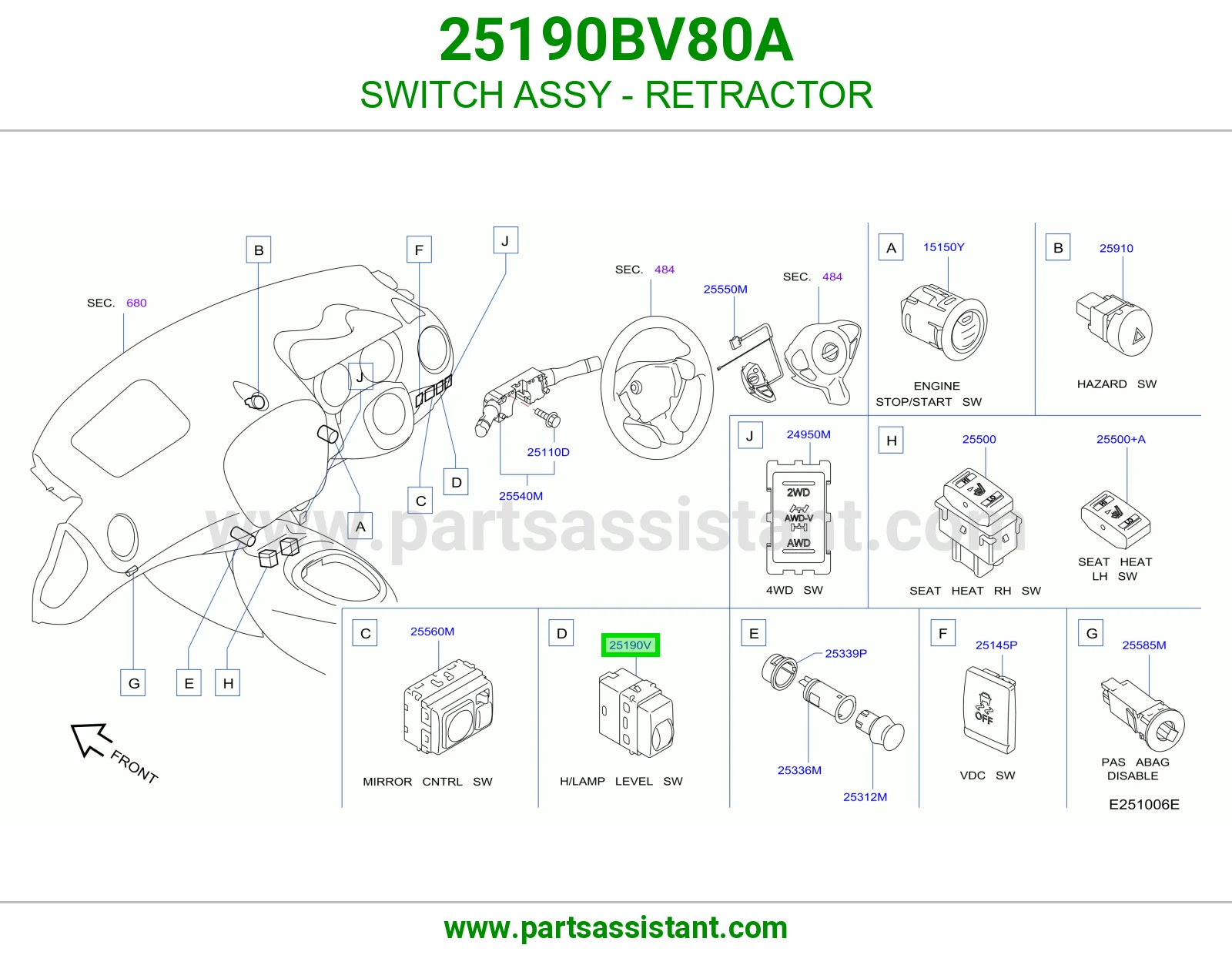 سويتش بكرة حزام أمان كامل 25190BV80A