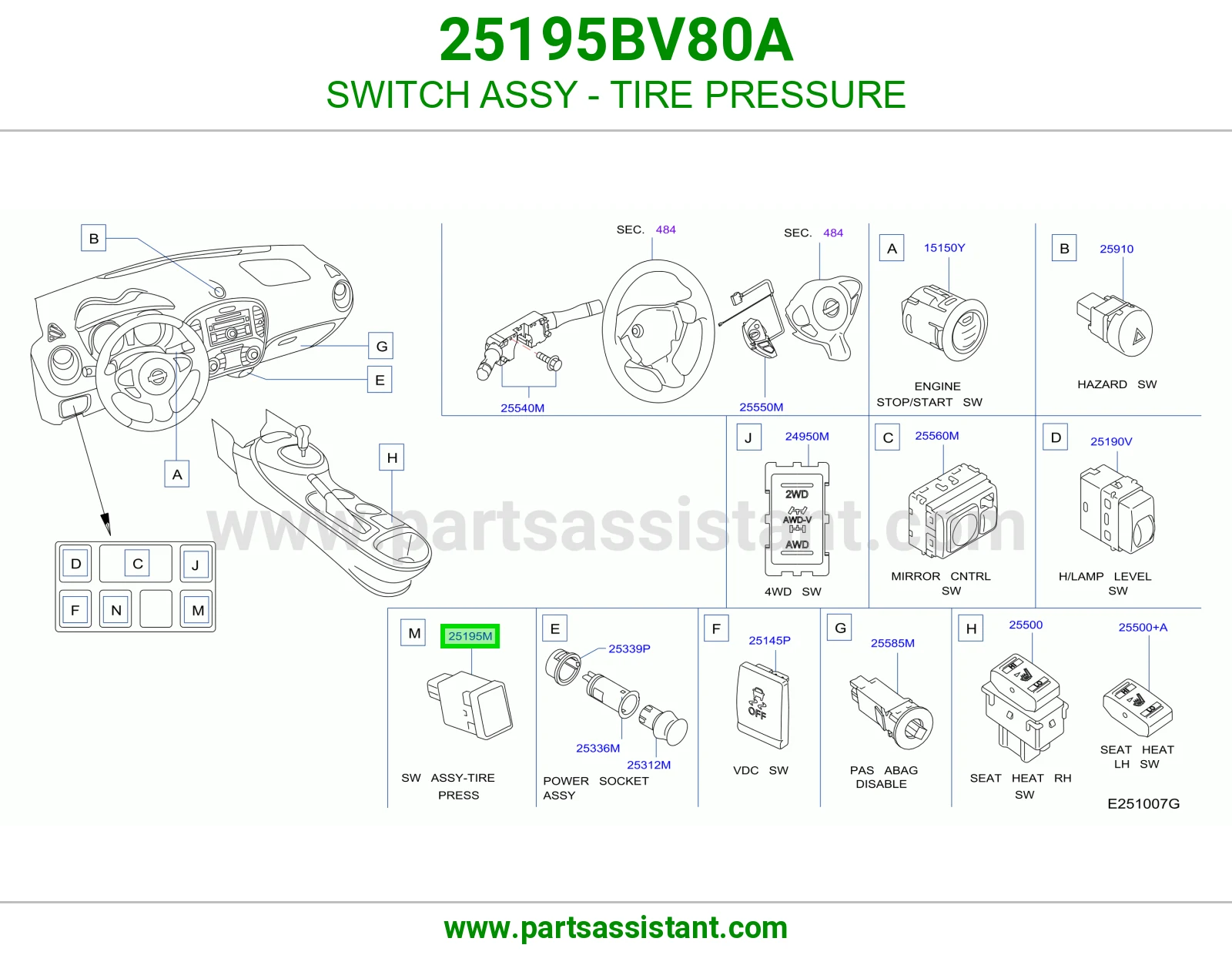 سويتش ضغط كفرات كامل 25195BV80A