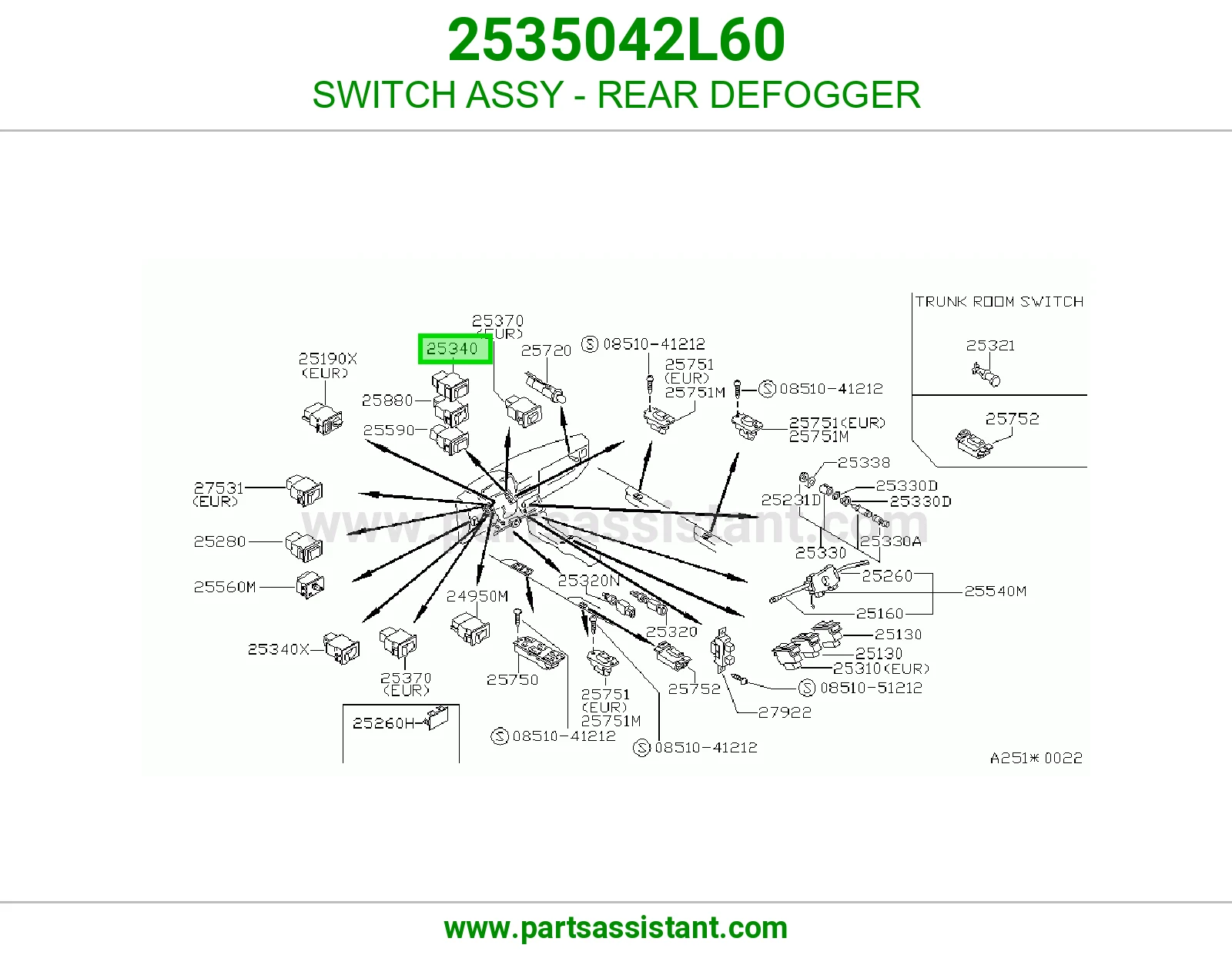 SWITCH ASSY - REAR DEFOGGER 2535042L60