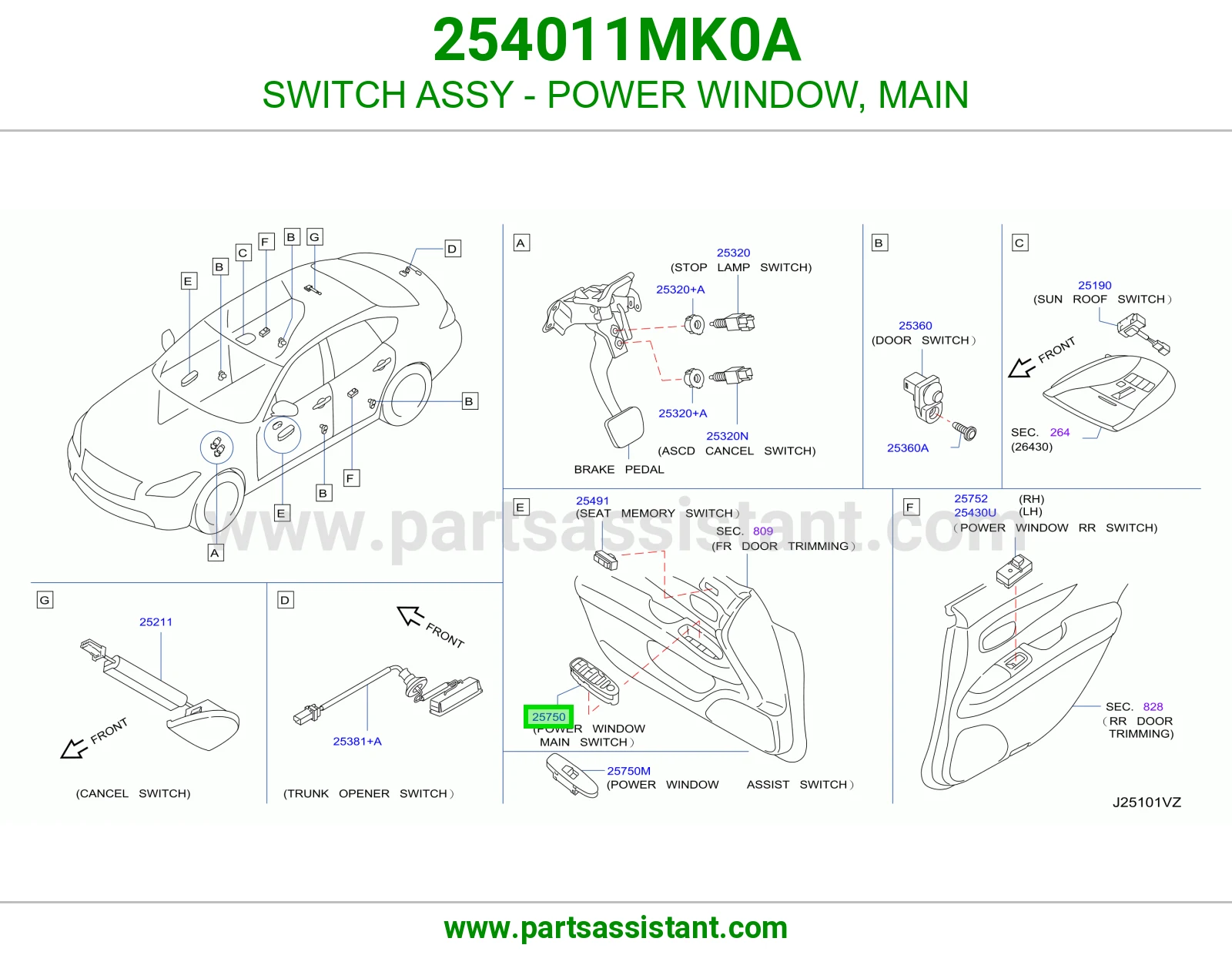 سويتش تحكم قزاز يسار 254011MK0A