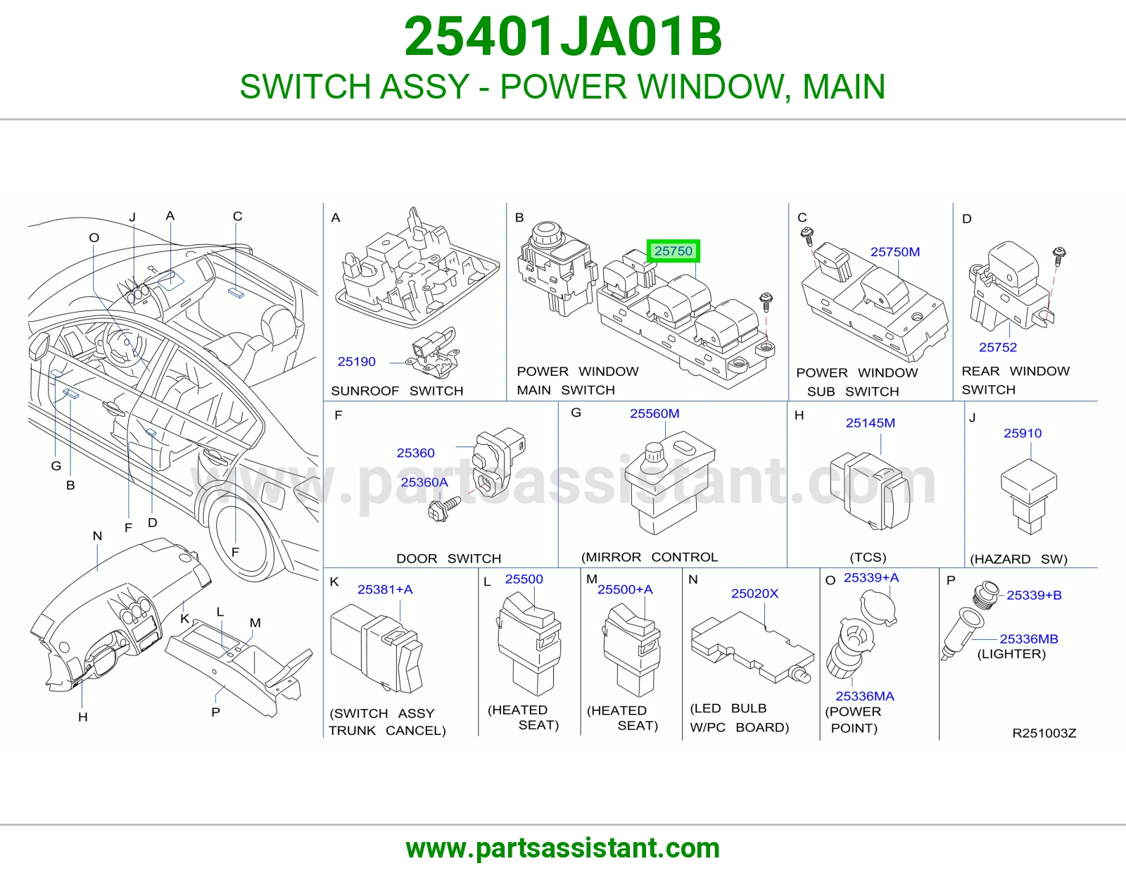 سويتش تحكم قزاز يسار 25401JA01B