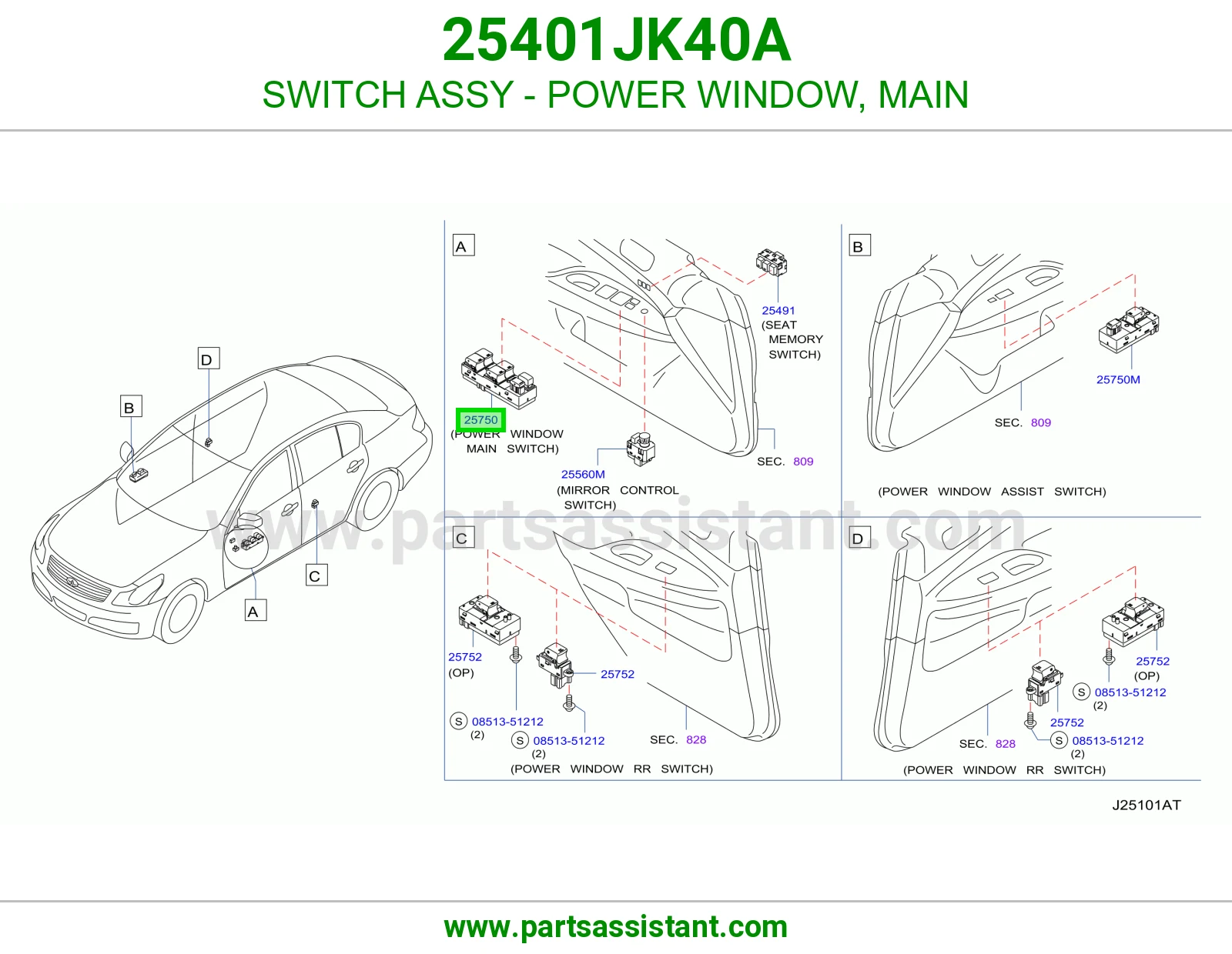سويتش تحكم قزاز يسار 25401JK40A