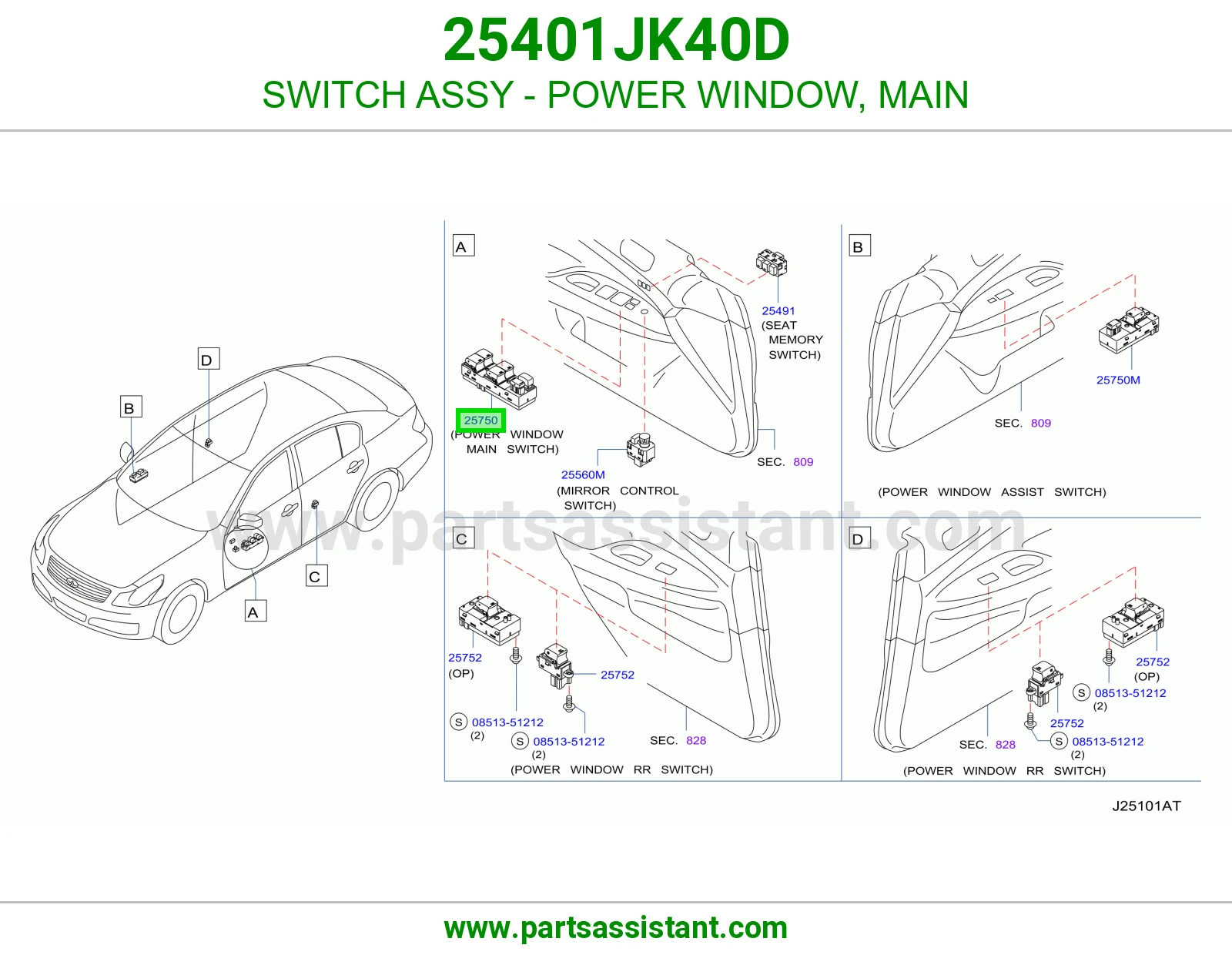 سويتش تحكم قزاز يسار 25401JK40D
