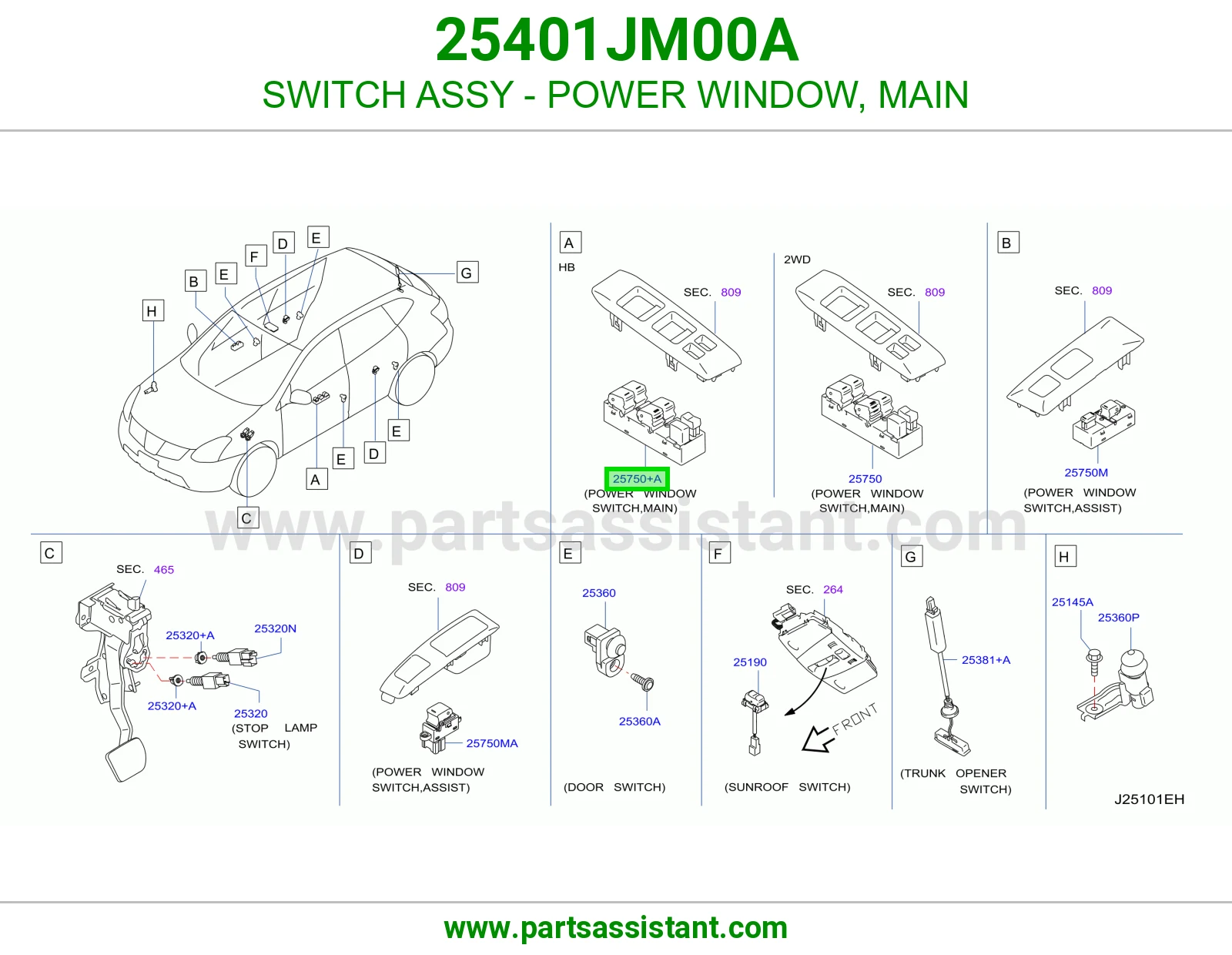 سويتش تحكم قزاز يسار 25401JM00A