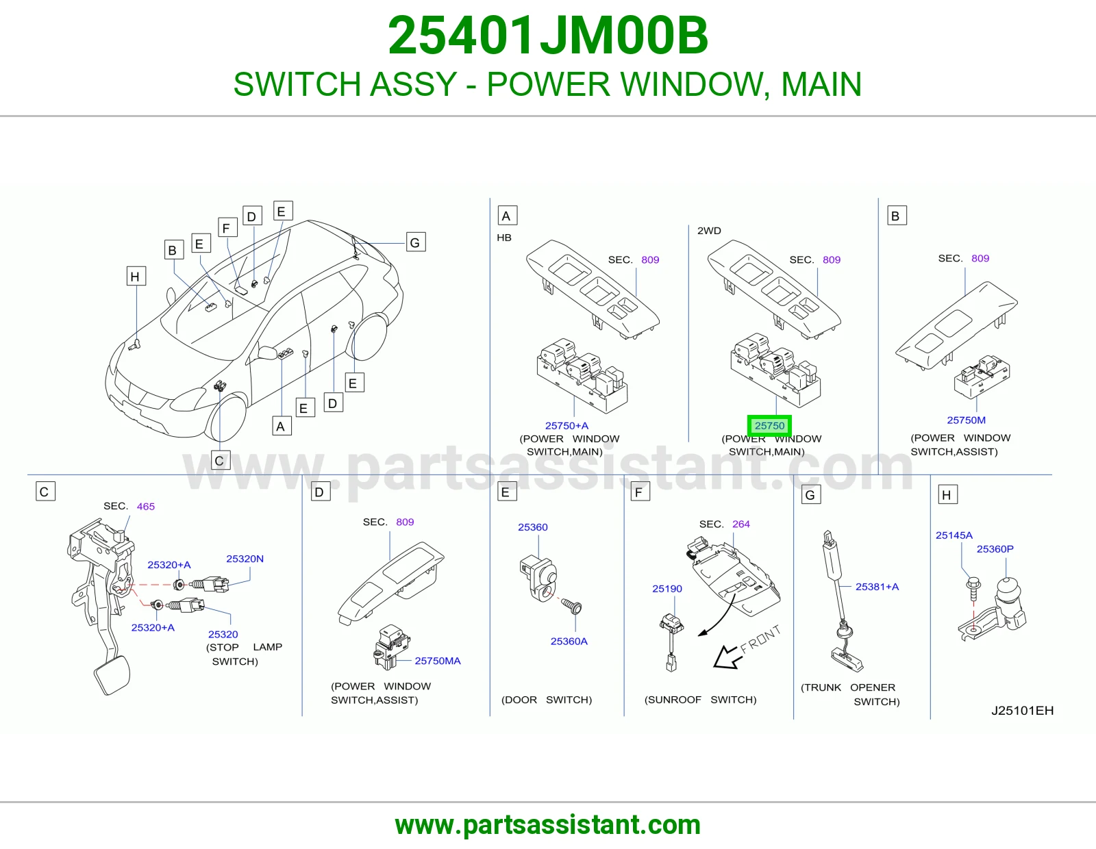 سويتش تحكم قزاز يسار 25401JM00B