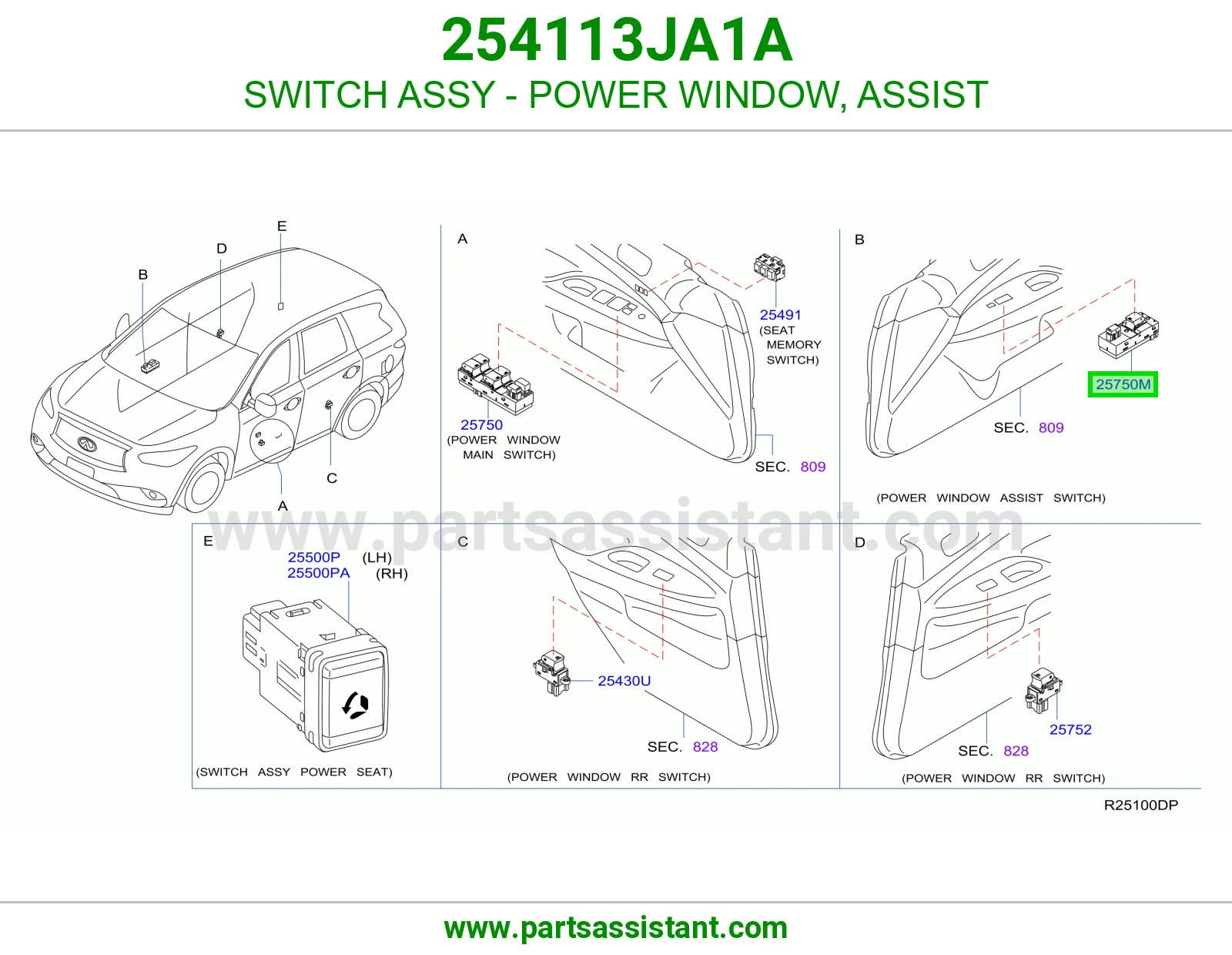SWITCH ASSY - POWER WINDOW, ASSIST 254113JA1A