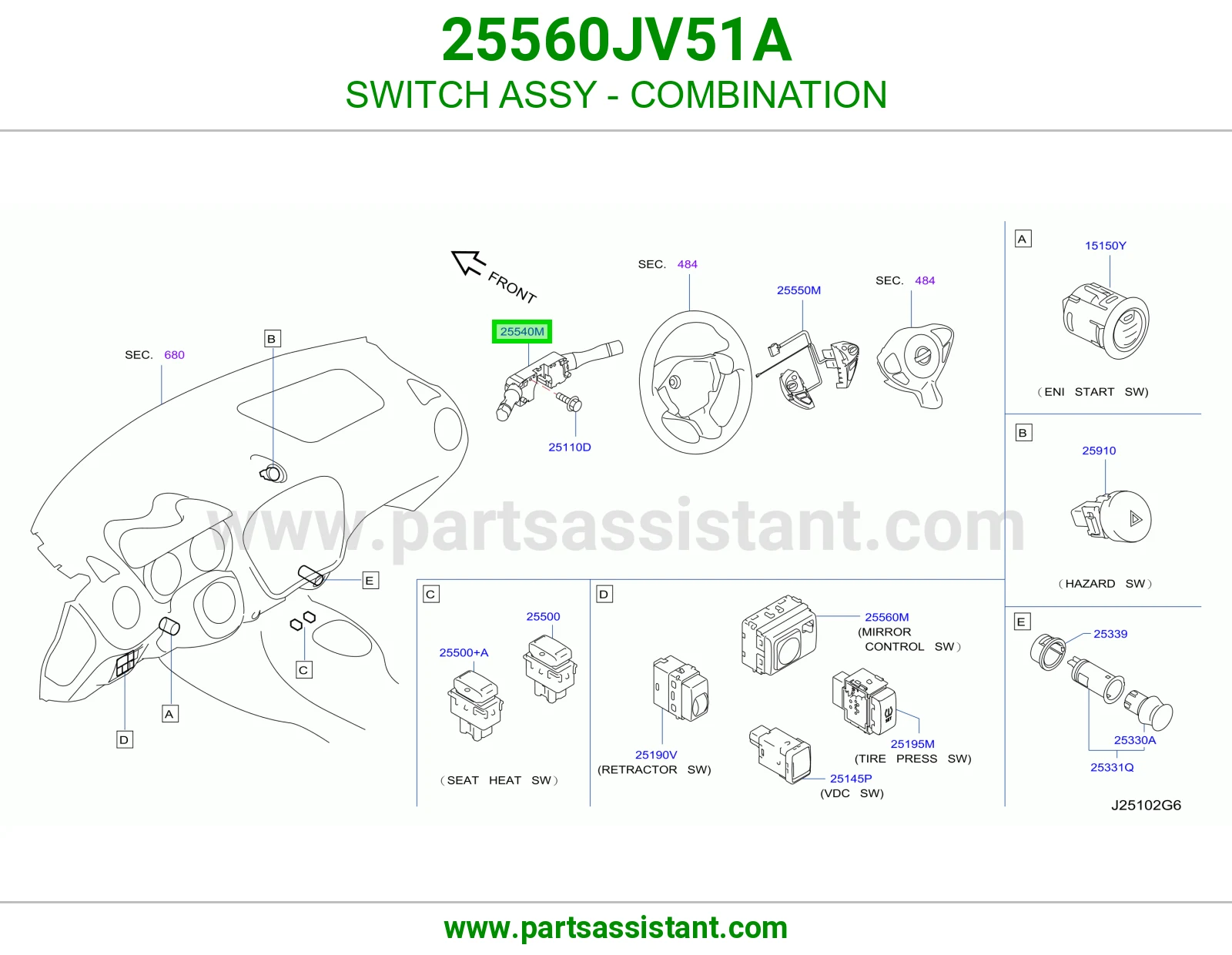 SWITCH ASSY - COMBINATION 25560JV51A