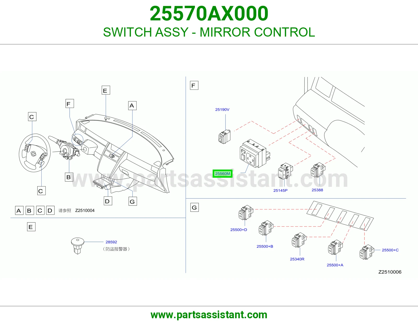 سويتش مرايات 25570AX000