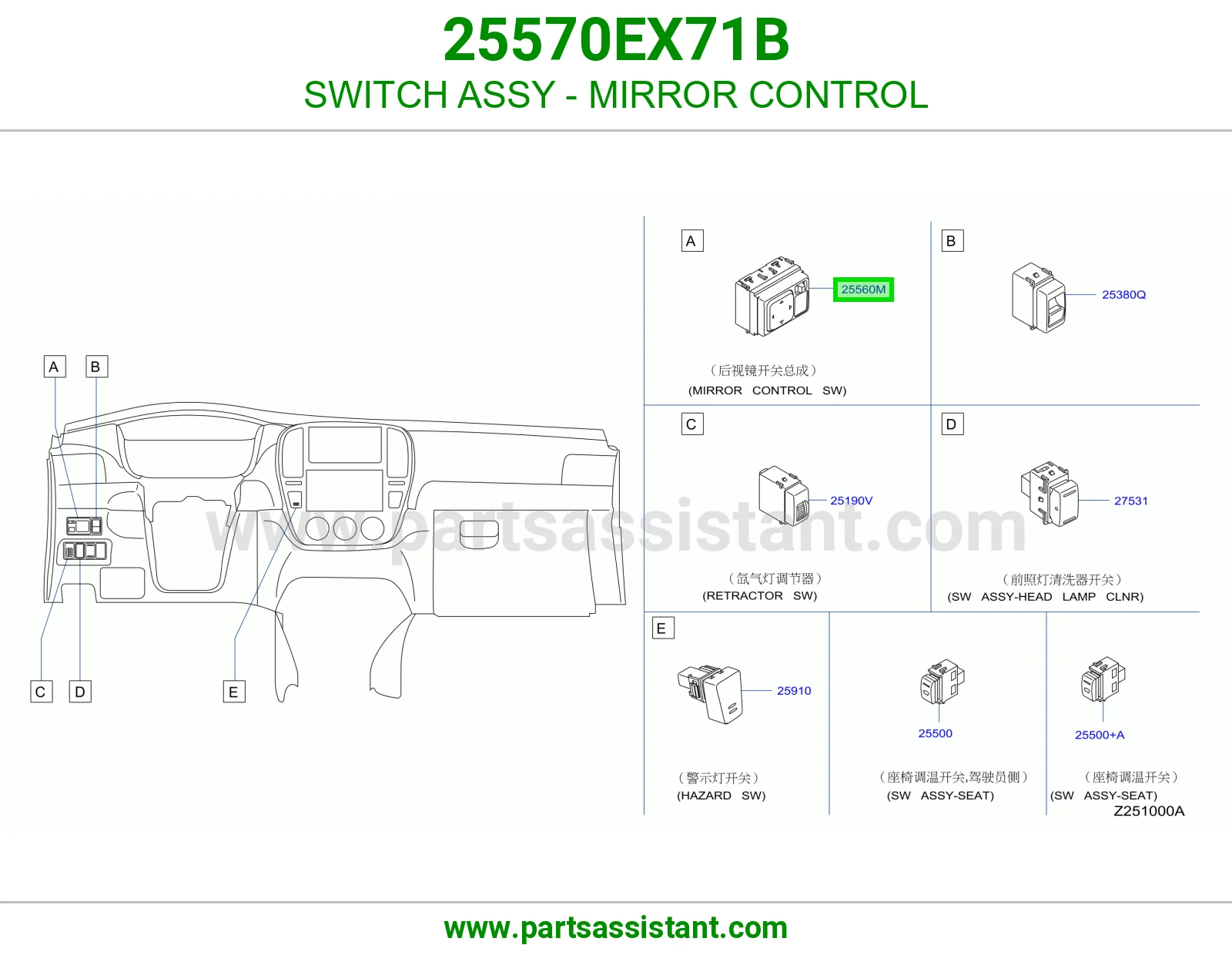 سويتش مرايات 25570EX71B