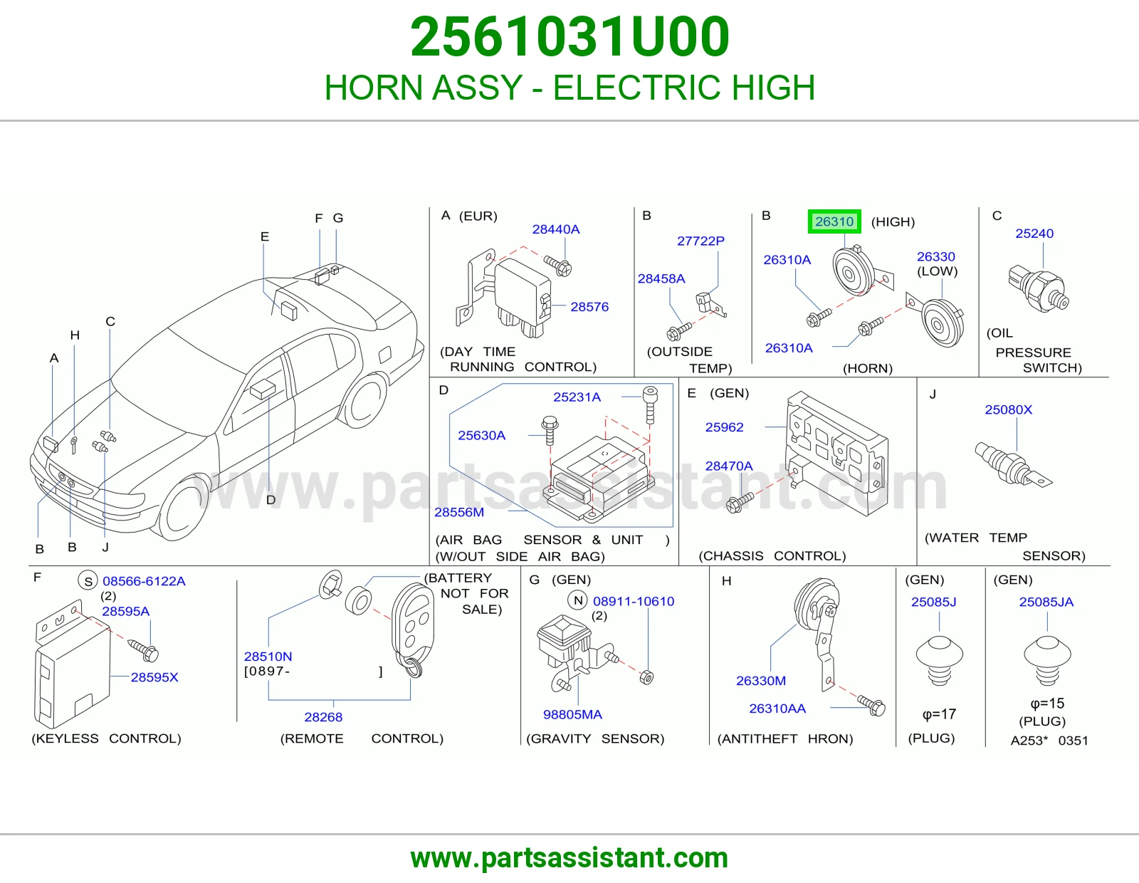 HORN ASSY - ELECTRIC HIGH 2561031U00