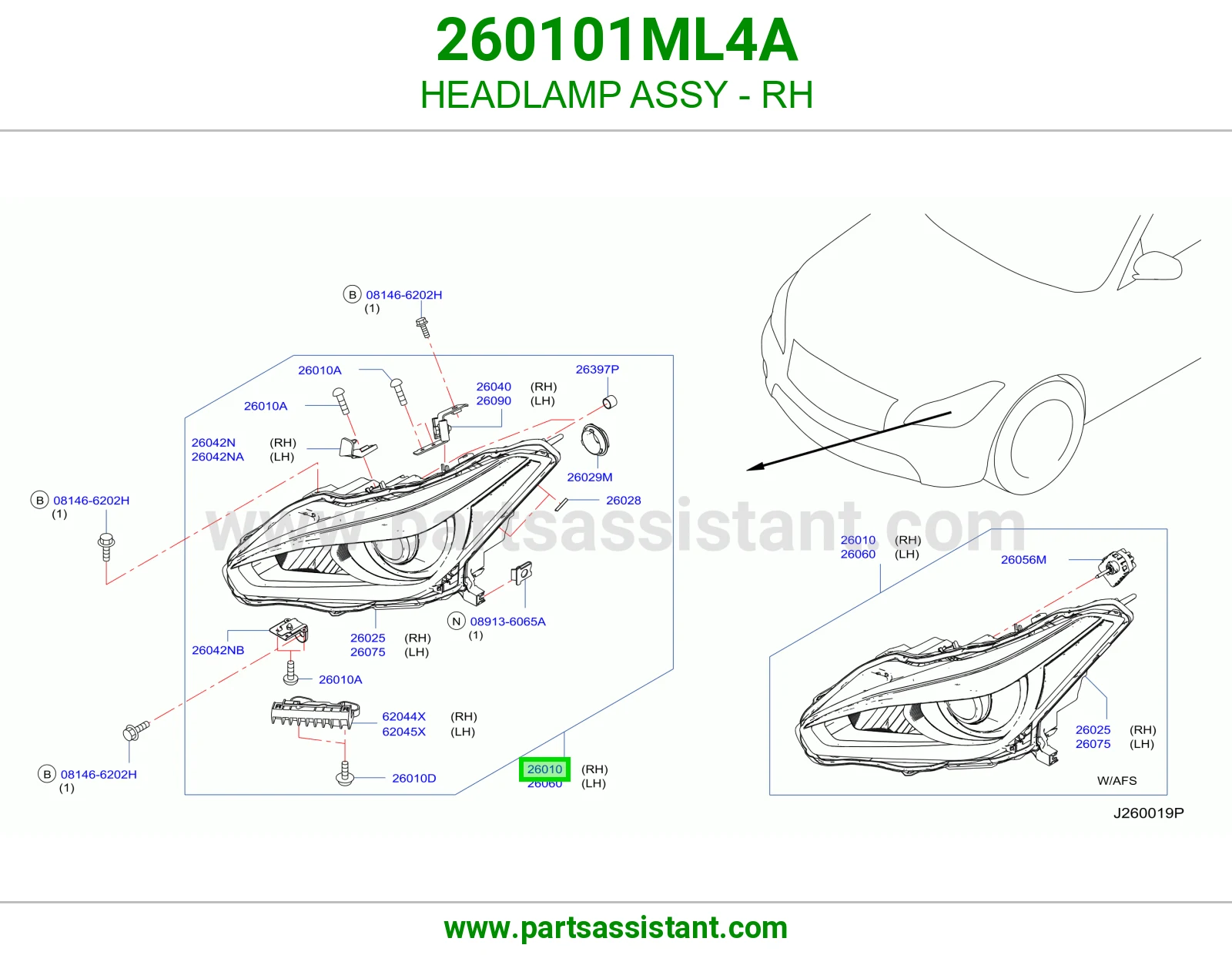 HEADLAMP ASSY - RH 260101ML4A