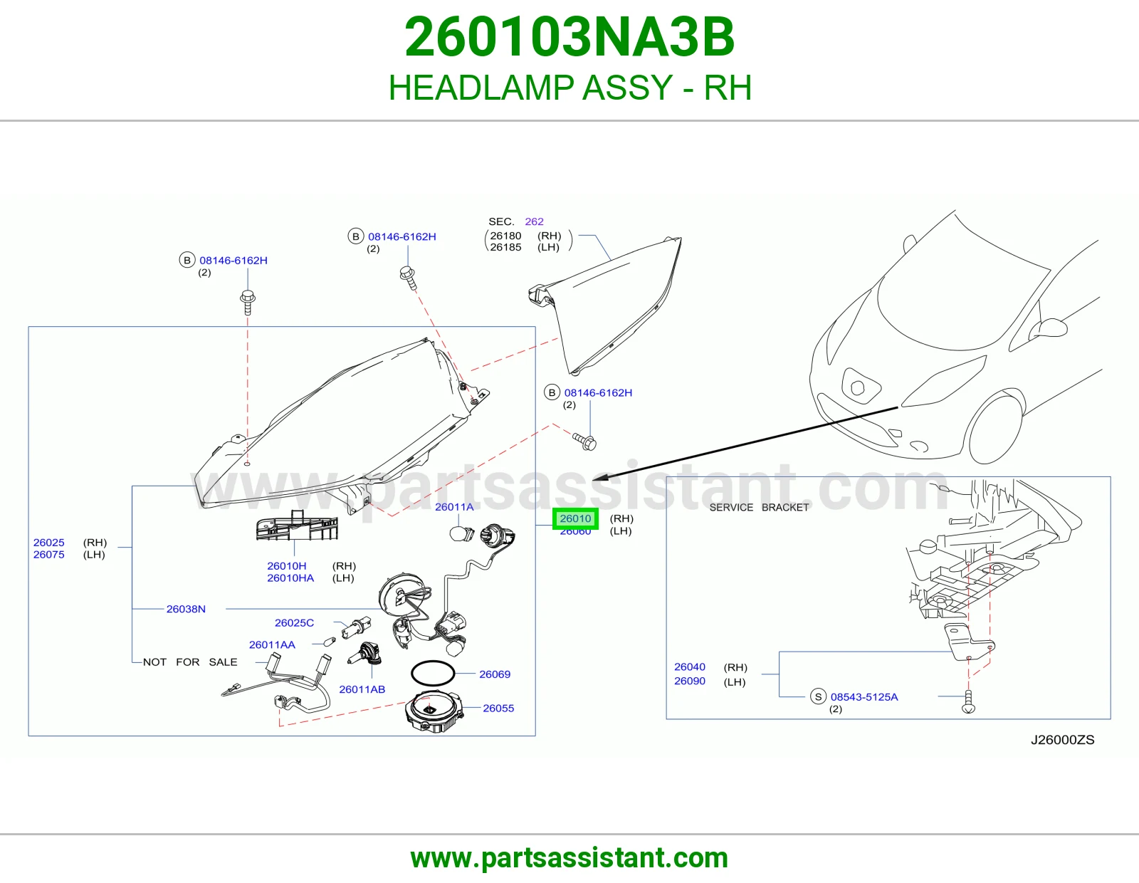 HEADLAMP ASSY - RH 260103NA3B