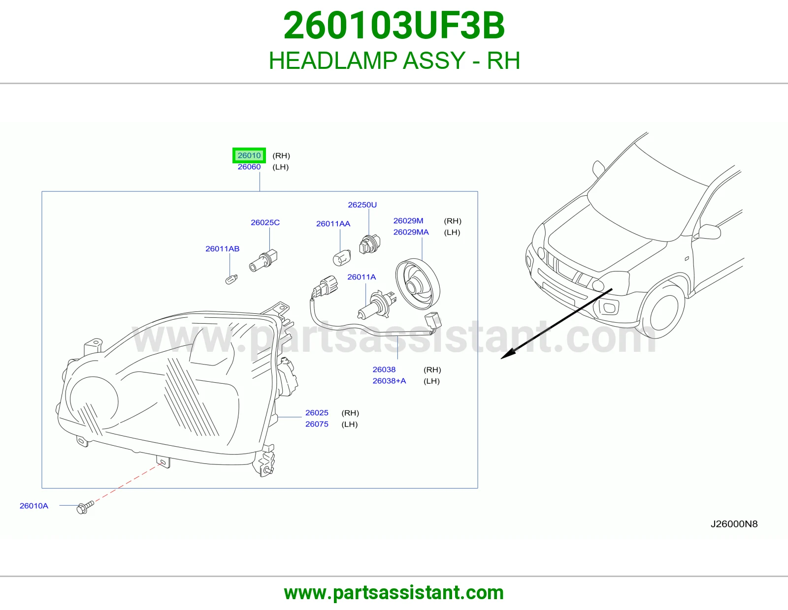 HEADLAMP ASSY - RH 260103UF3B