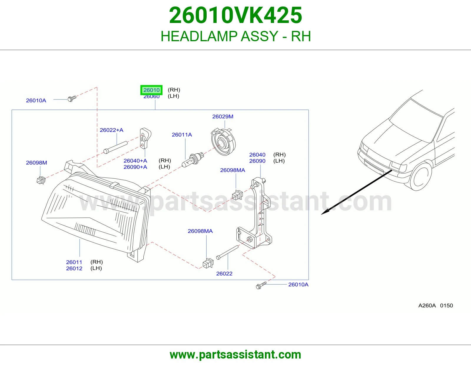 HEADLAMP ASSY - RH 26010VK425