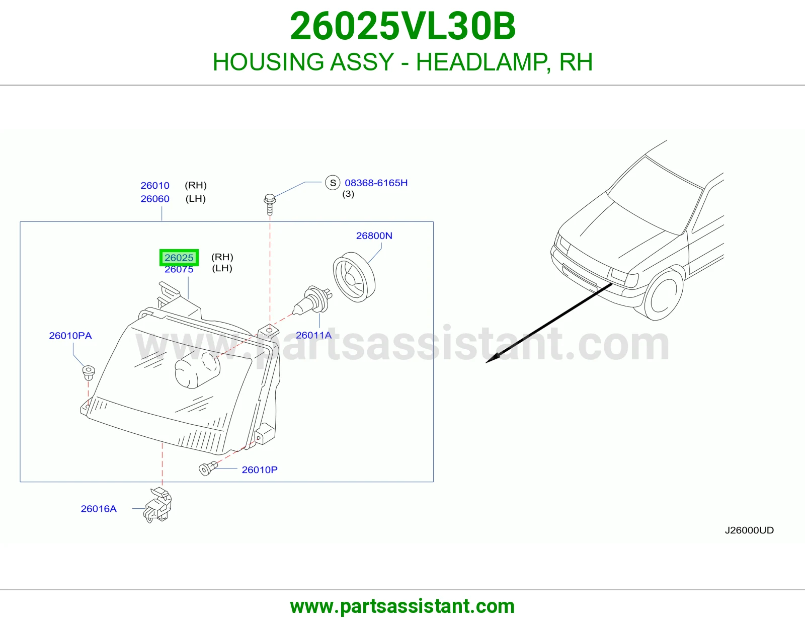 HOUSING ASSY - HEADLAMP, RH 26025VL30B