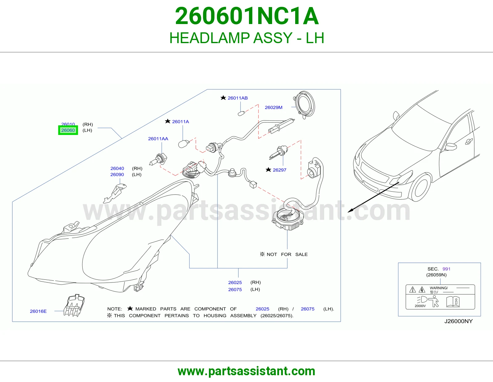 HEADLAMP ASSY - LH 260601NC1A
