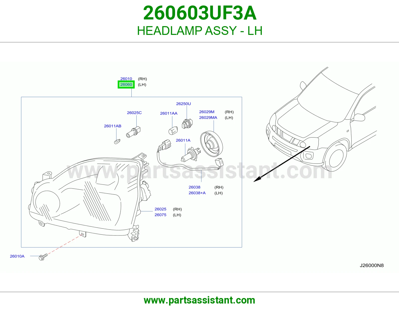 HEADLAMP ASSY - LH 260603UF3A