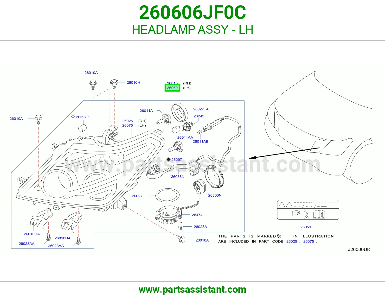 HEADLAMP ASSY - LH 260606JF0C