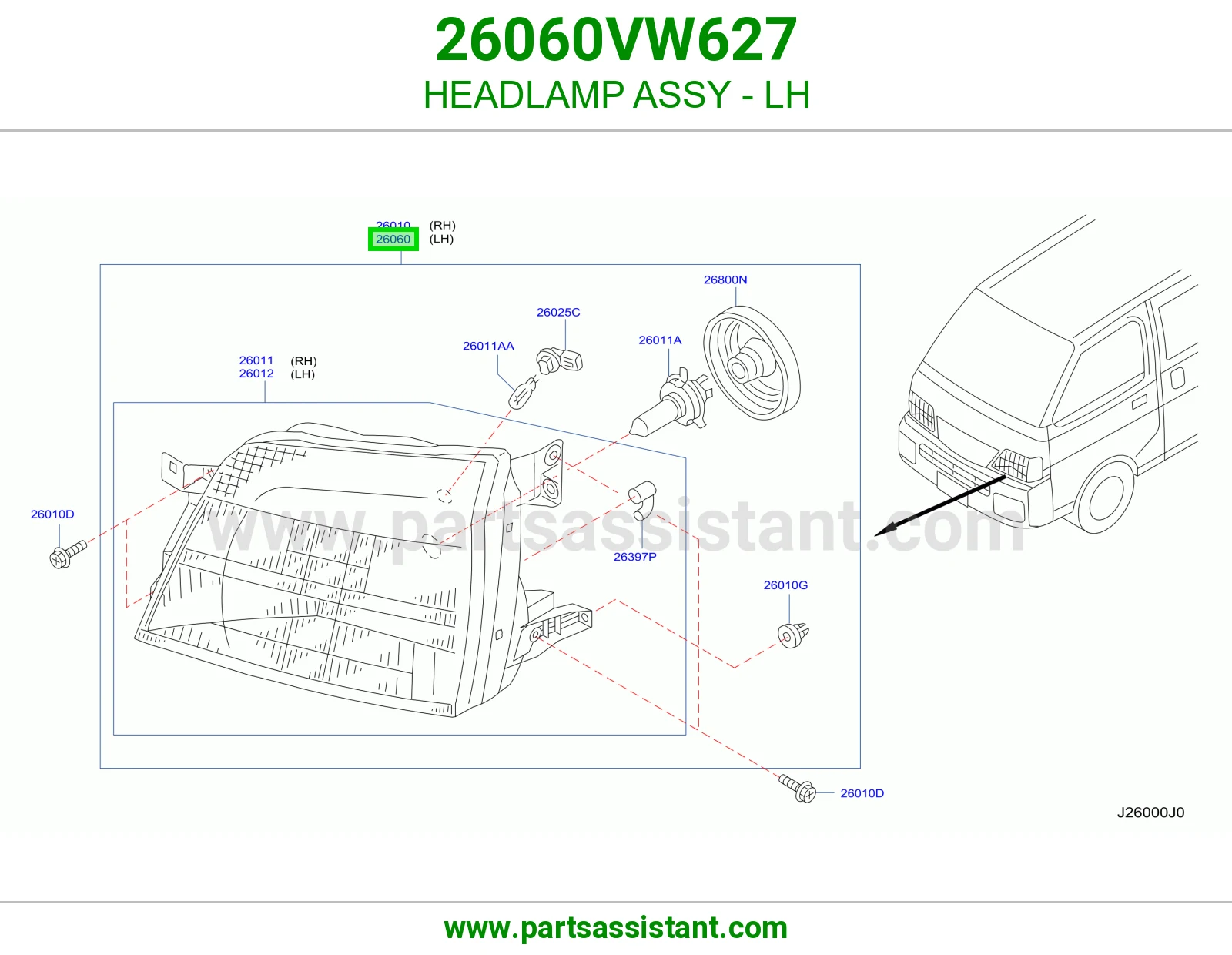 HEADLAMP ASSY - LH 26060VW627