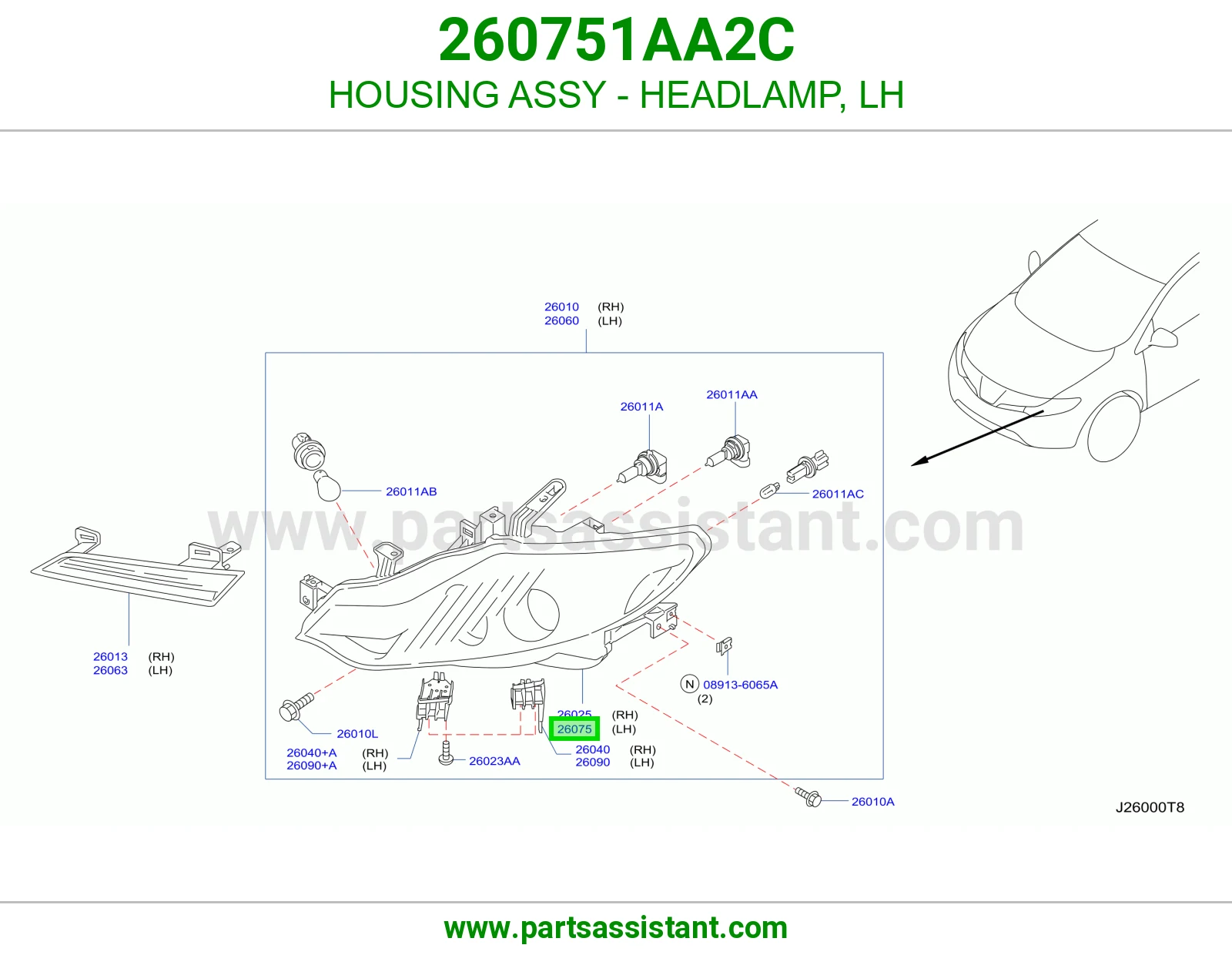 HOUSING ASSY - HEADLAMP, LH 260751AA2C