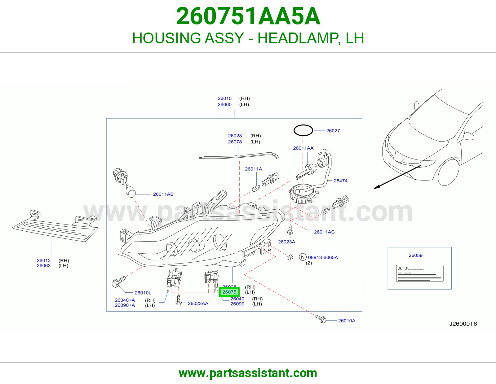 HOUSING ASSY - HEADLAMP, LH 260751AA5A