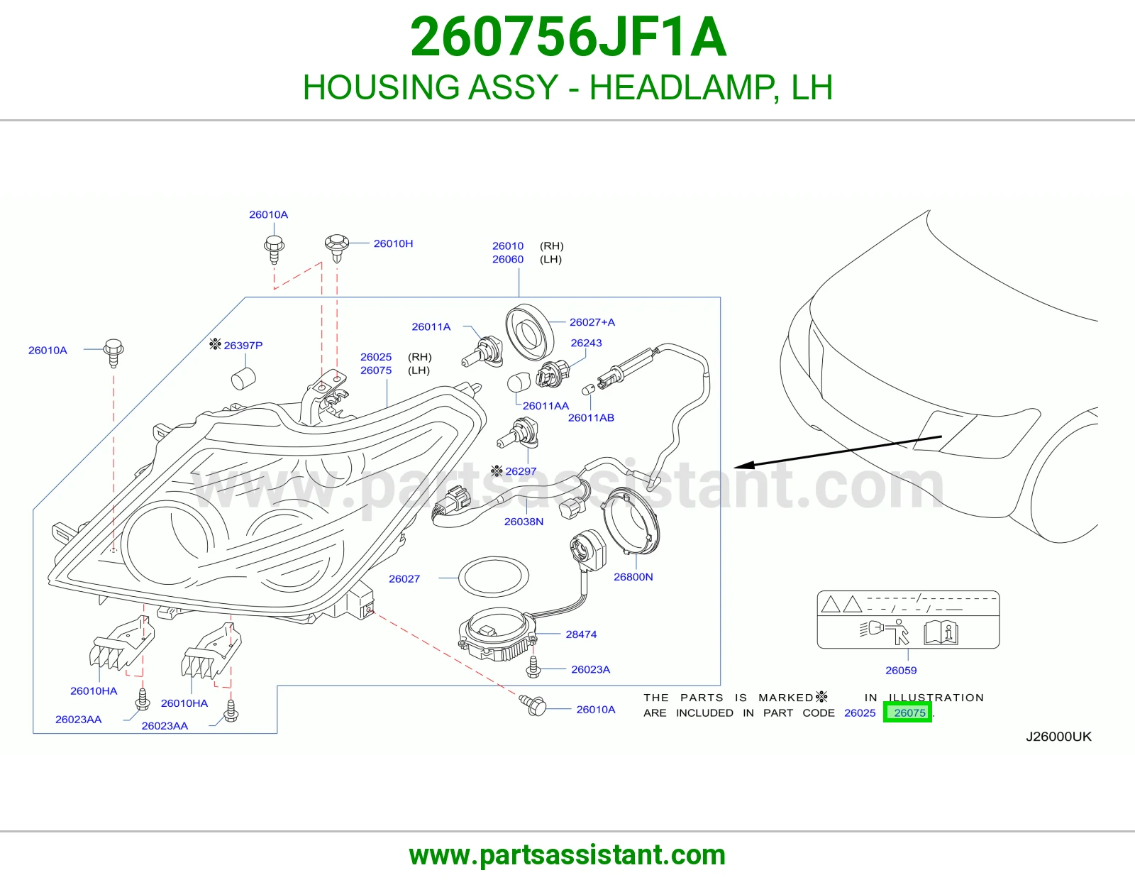 HOUSING ASSY - HEADLAMP, LH 260756JF1A