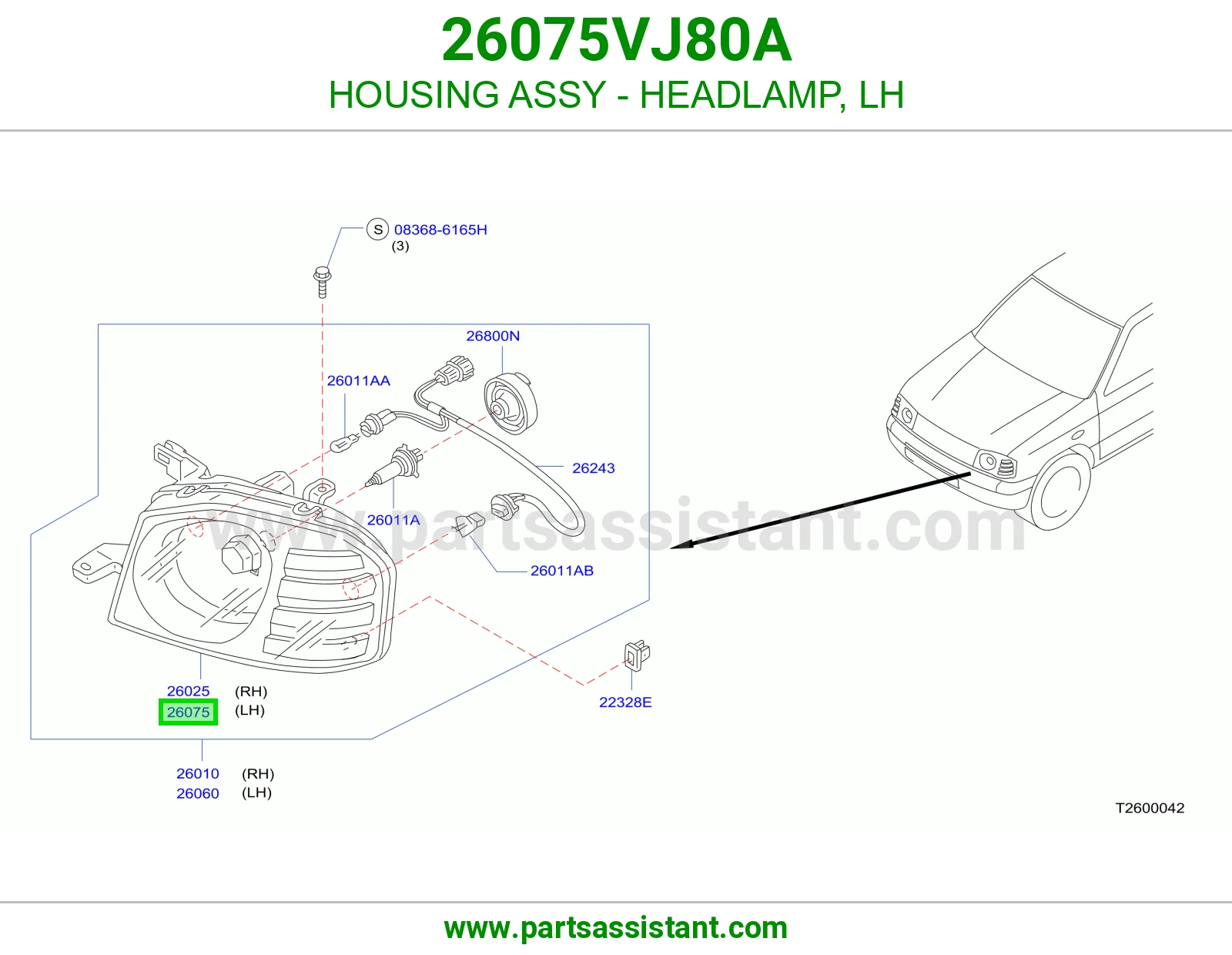 HOUSING ASSY - HEADLAMP, LH 26075VJ80A
