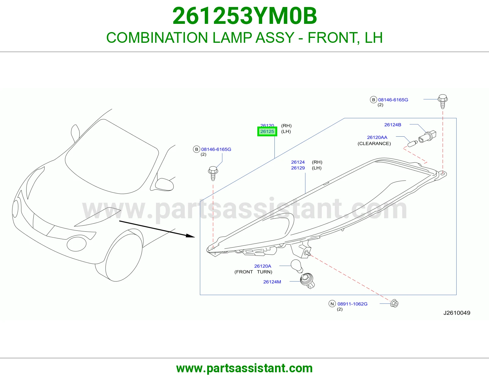 COMBINATION LAMP ASSY - FRONT, LH 261253YM0B