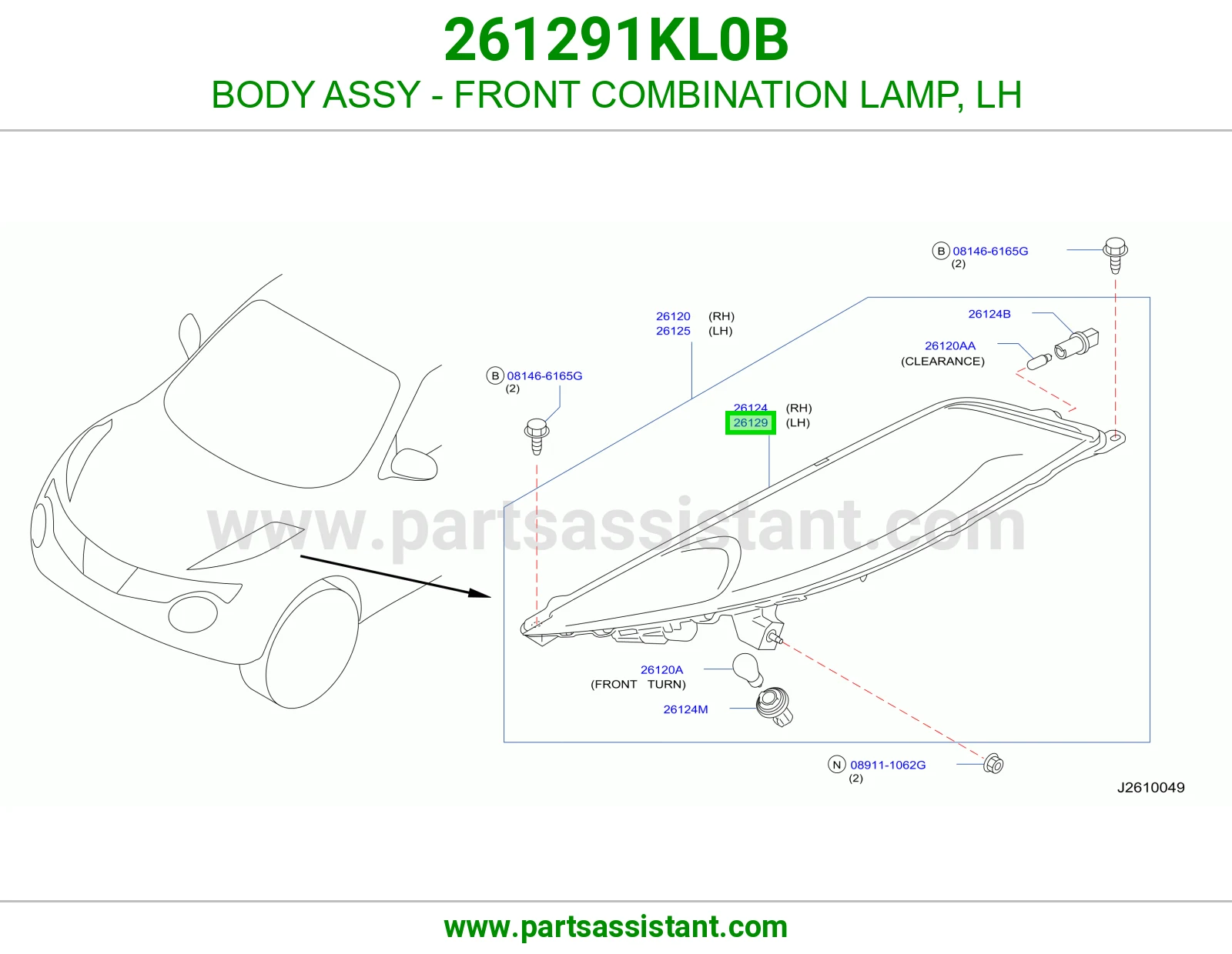 BODY ASSY - FRONT COMBINATION LAMP, LH 261291KL0B