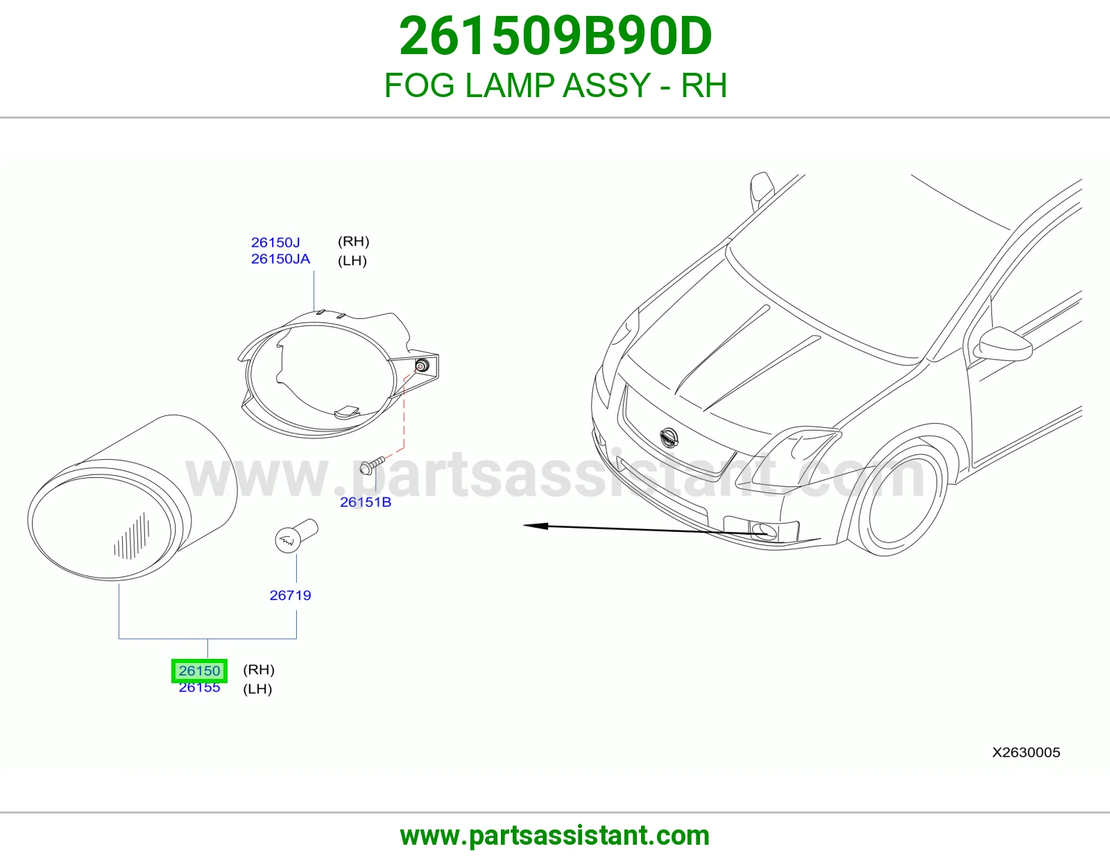 FOG LAMP ASSY - RH 261509B90D