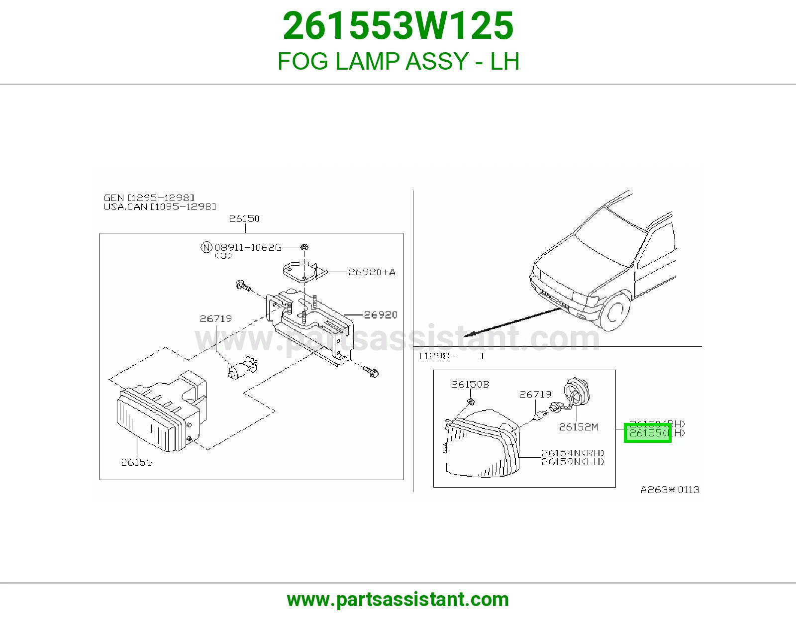 FOG LAMP ASSY - LH 261553W125