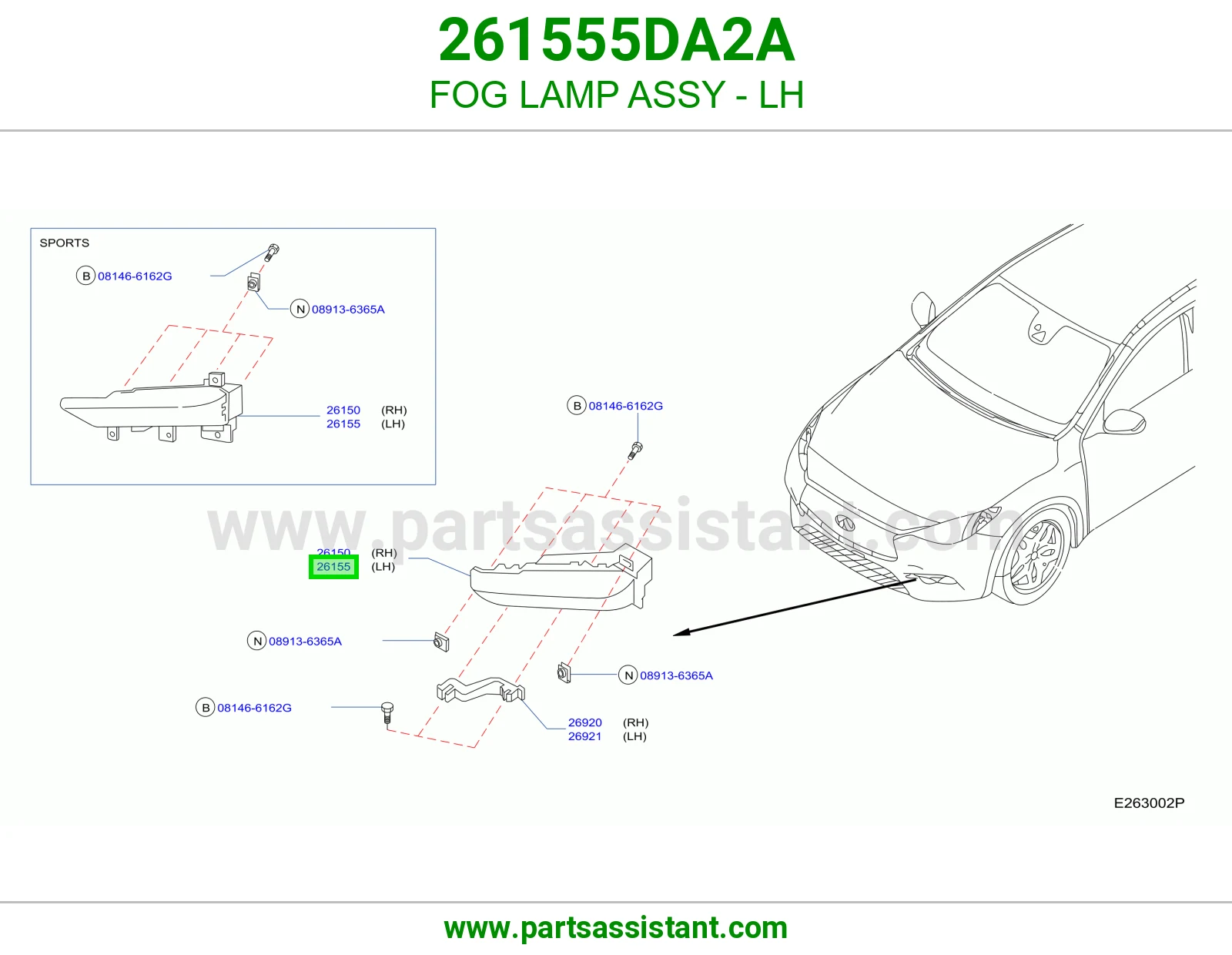 FOG LAMP ASSY - LH 261555DA2A