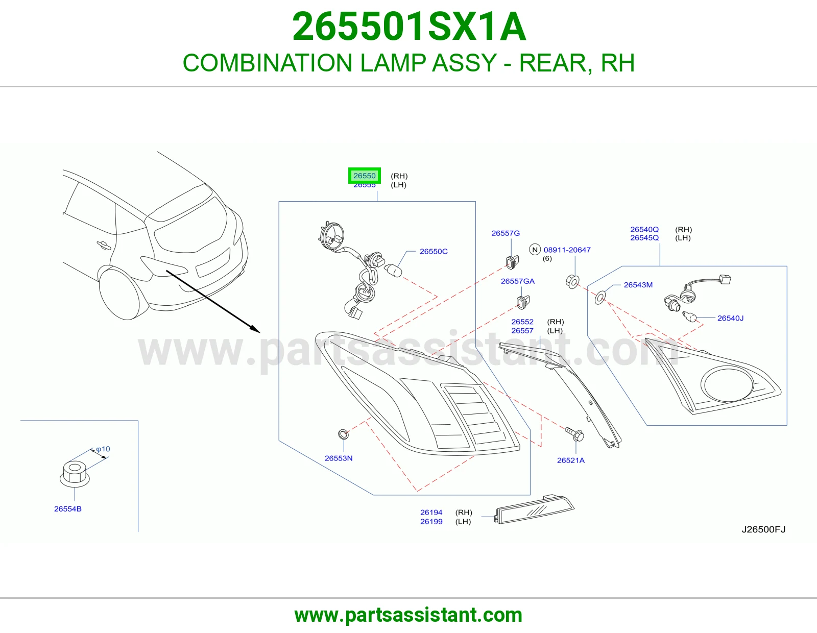 COMBINATION LAMP ASSY - REAR, RH 265501SX1A