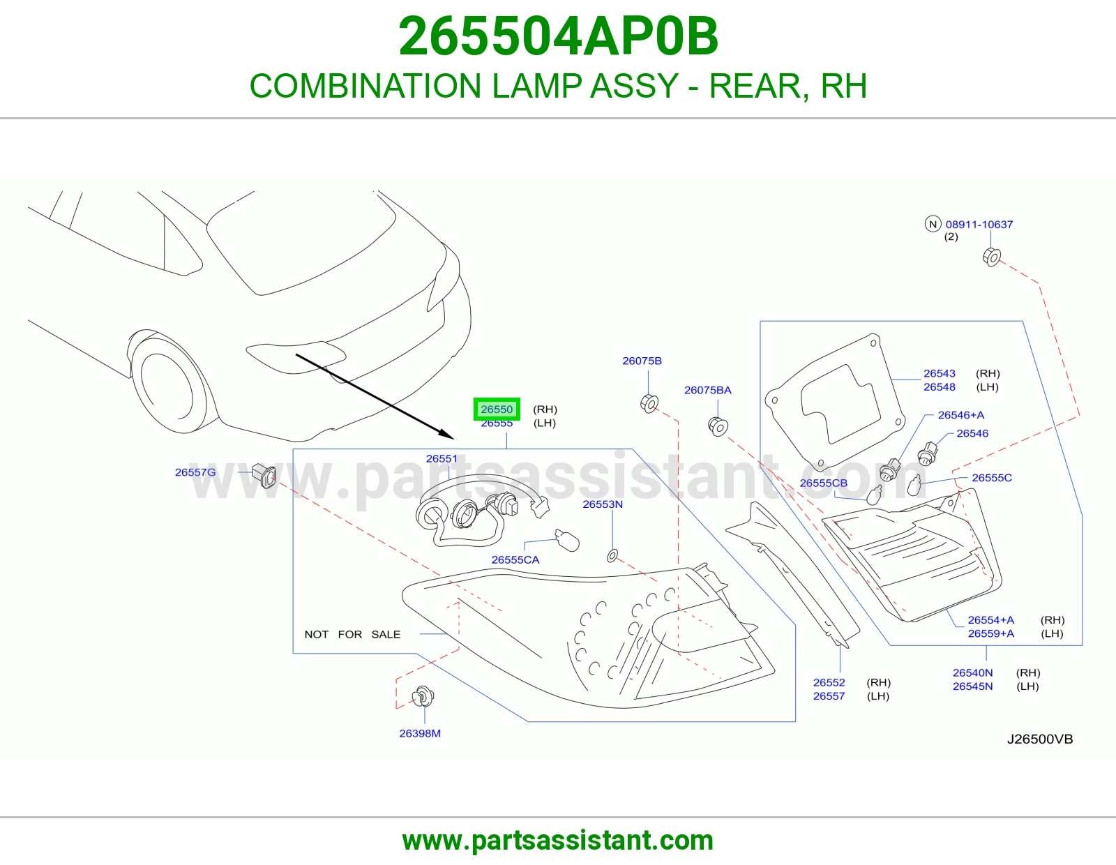 COMBINATION LAMP ASSY - REAR, RH 265504AP0B